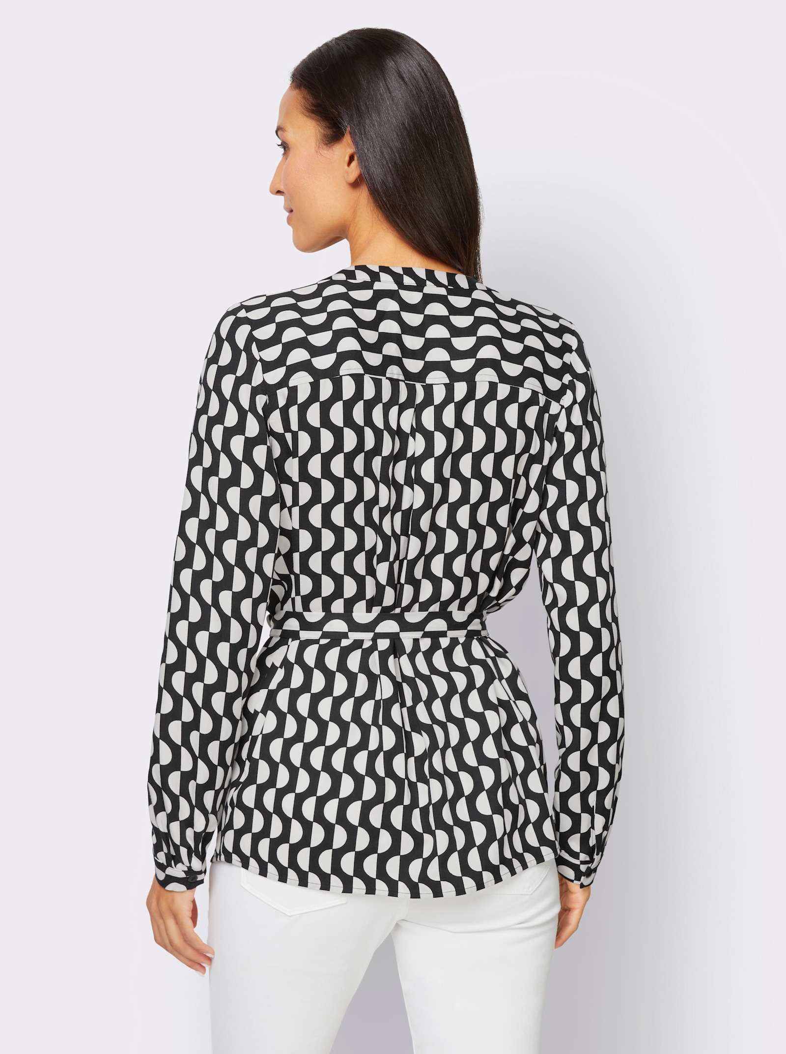 heine Schlupf-Bluse mit V-Ausschnitt - schwarz-ecru