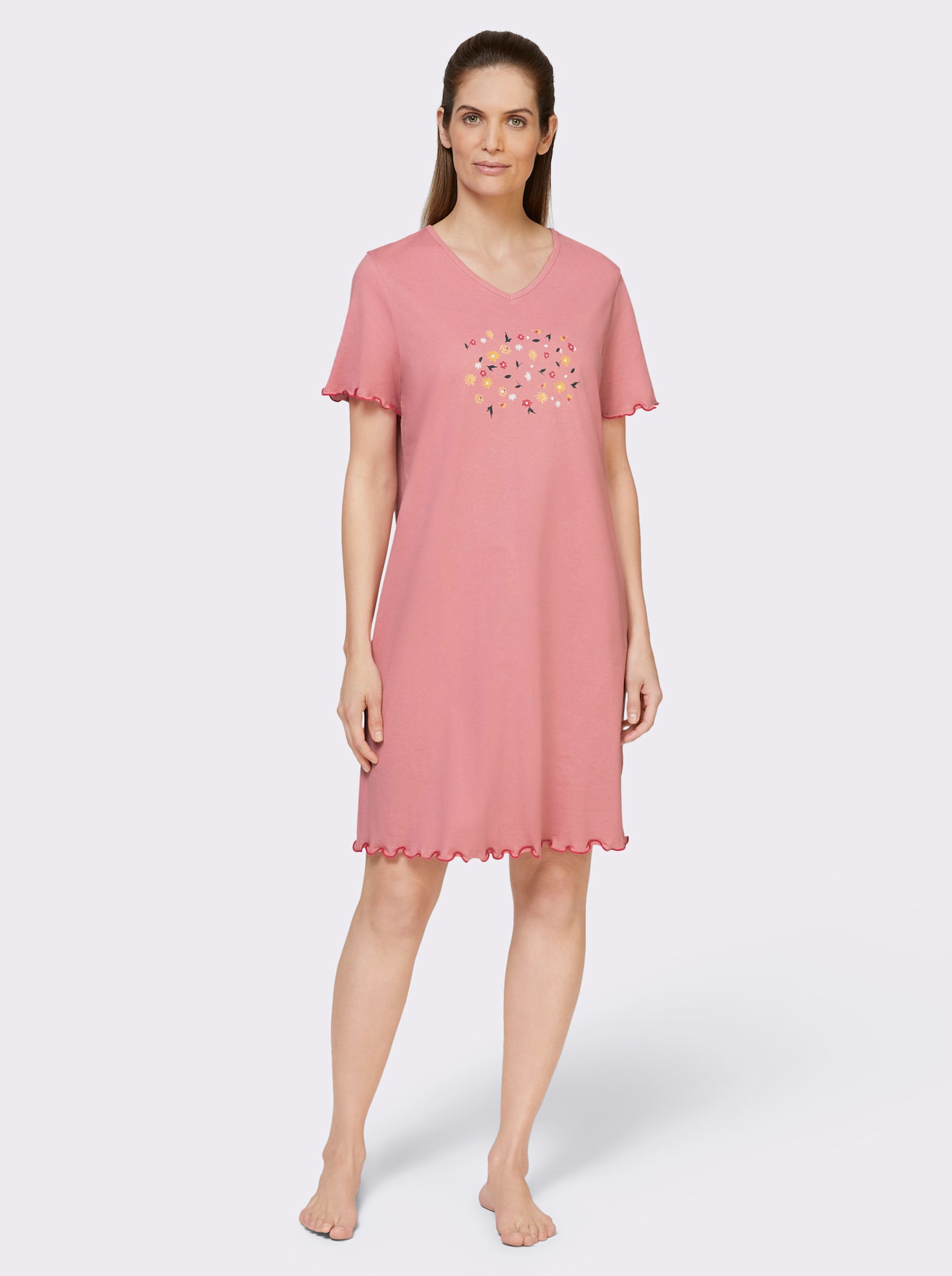 wäschepur T-shirt de nuit avec motif floral - vieux rose + rose clair imprimé