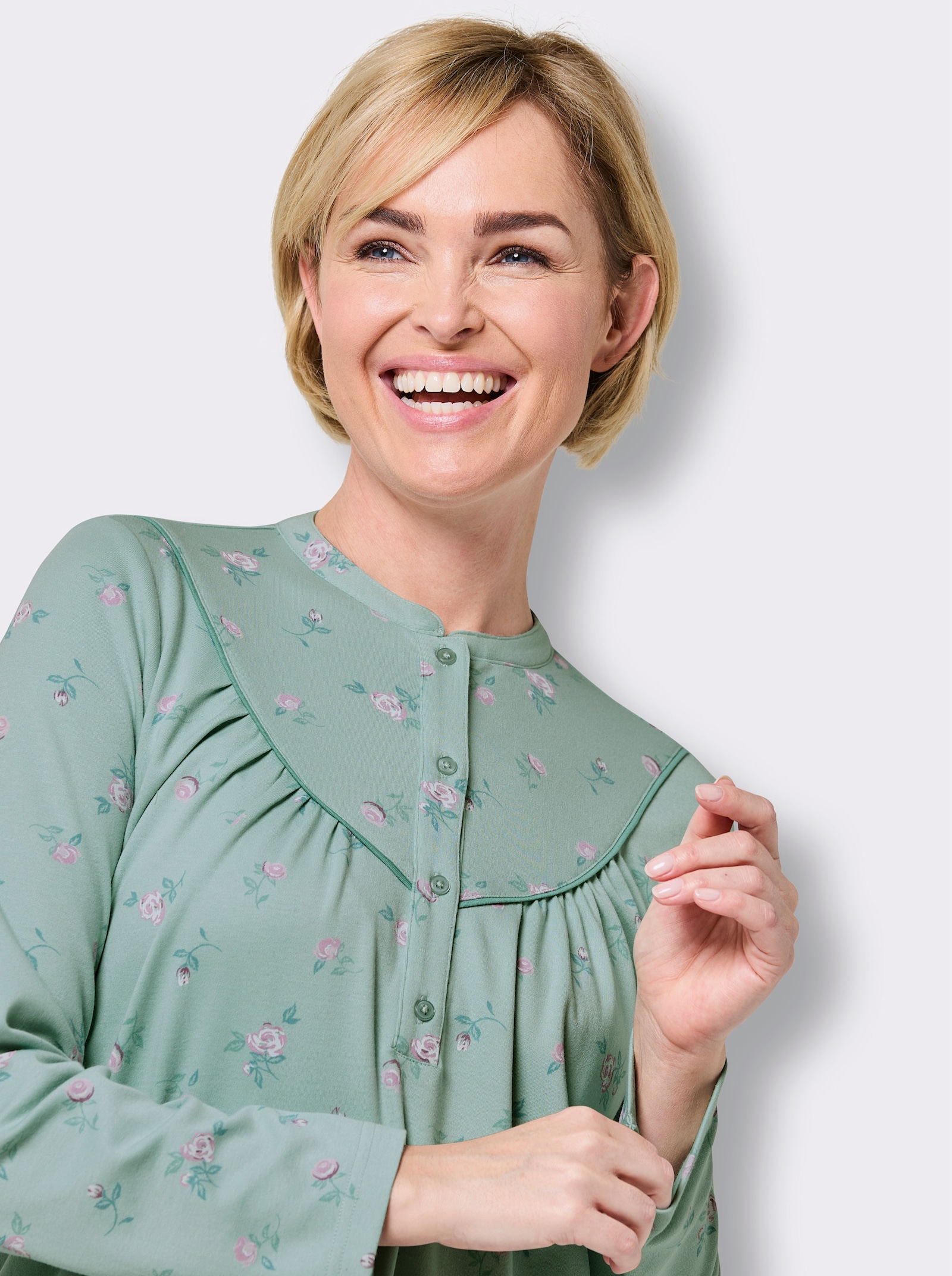 wäschepur Nachthemd mit floralem Muster - kalkmint-rosé-bedruckt