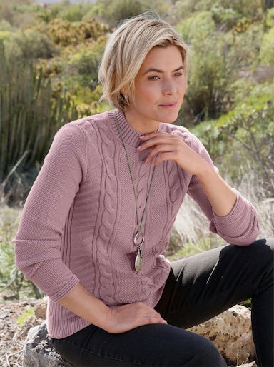 Stehkragenpullover mit Zopfmuster - mauve