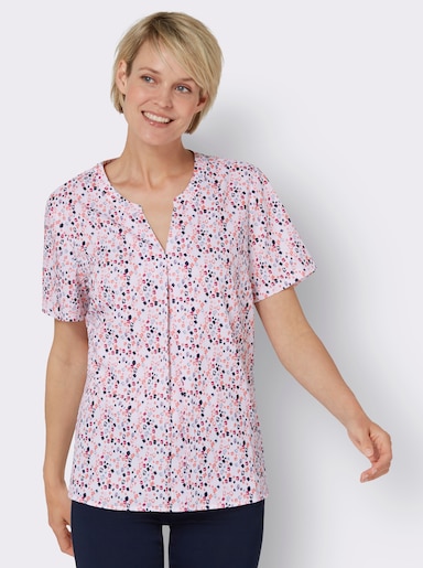 Comfortabele blouse - wit/koraal bedrukt