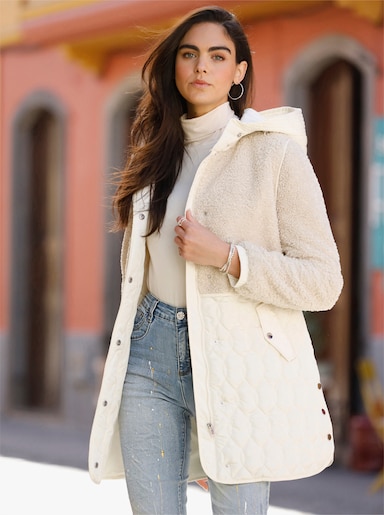 heine Longjacke Materialmix aus Teddy und Stepp - champagner