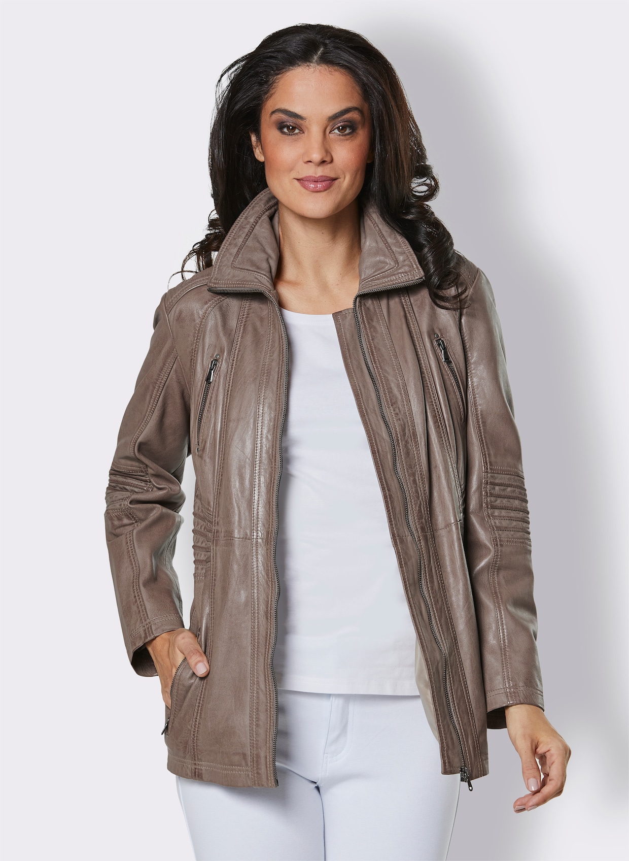 Lederjacke - taupe