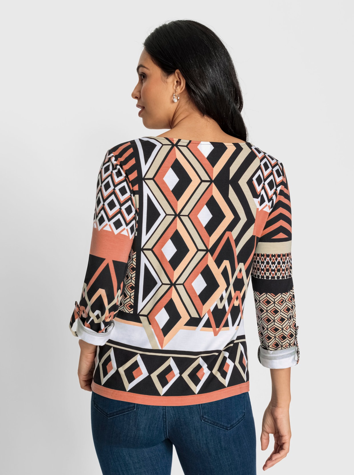 Shirt met lange mouwen - papaja/wit bedrukt