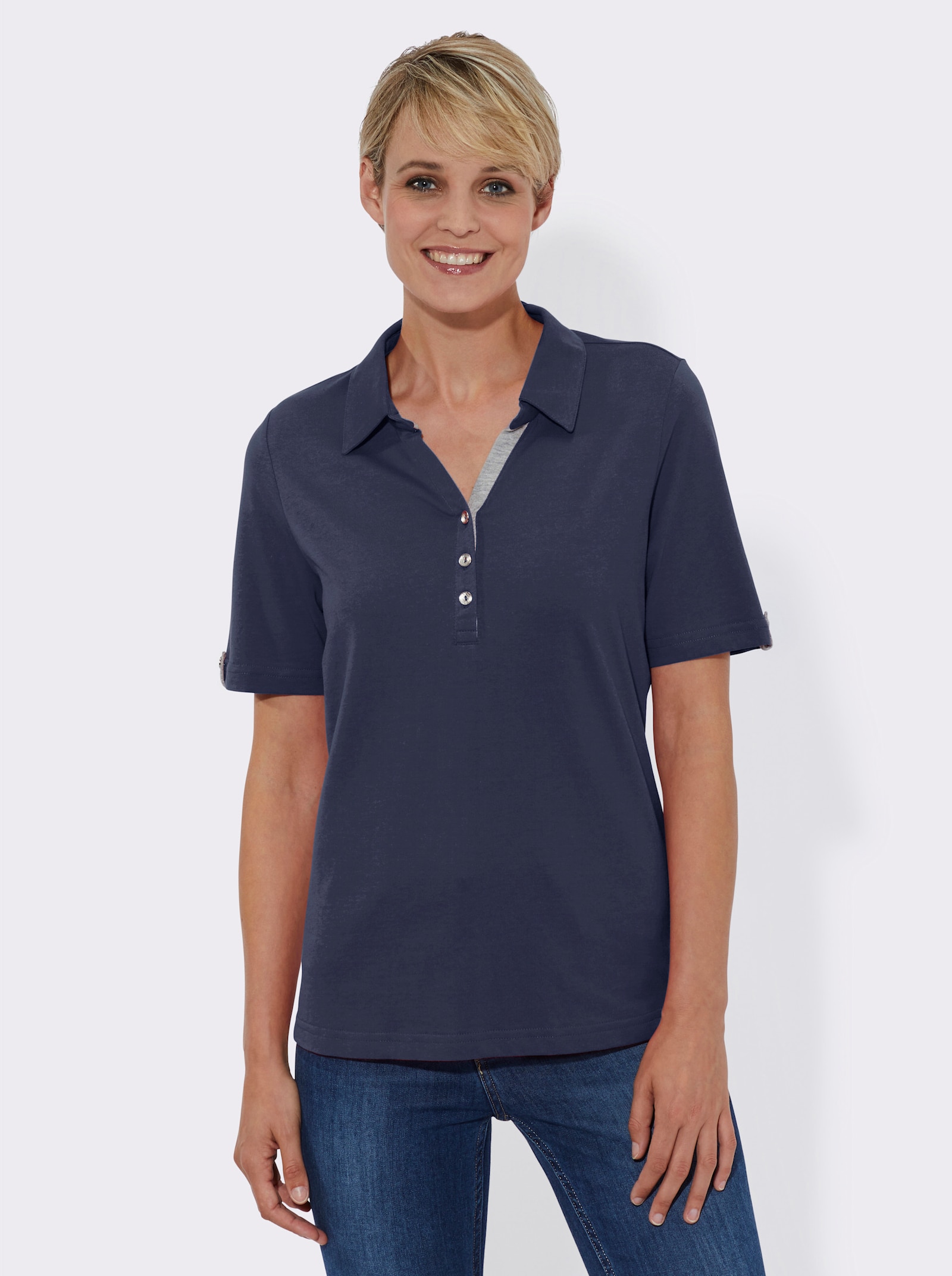 Poloshirt mit Zierriegel - marine