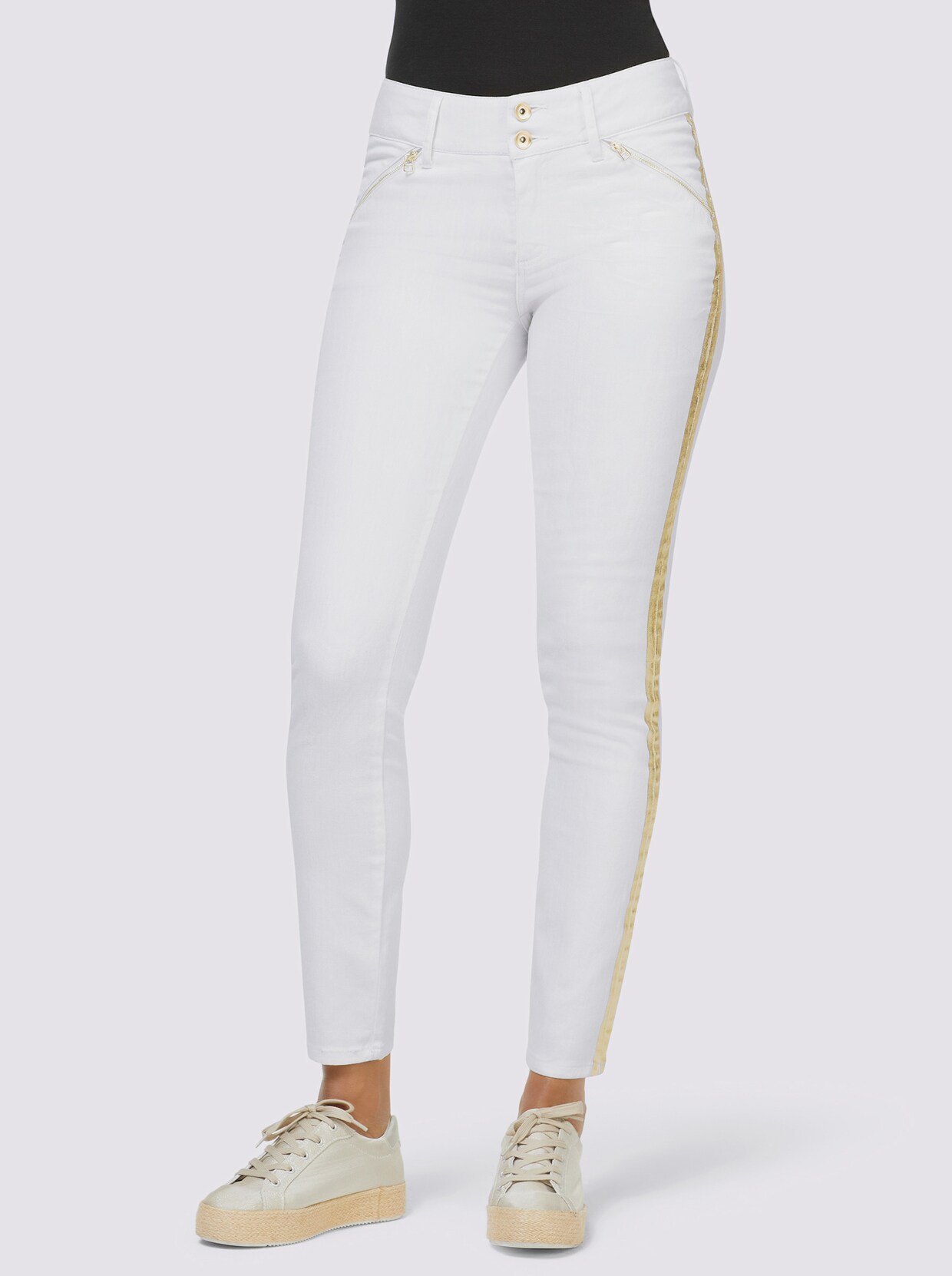 Jeans - ecru-goldfarben-bedruckt