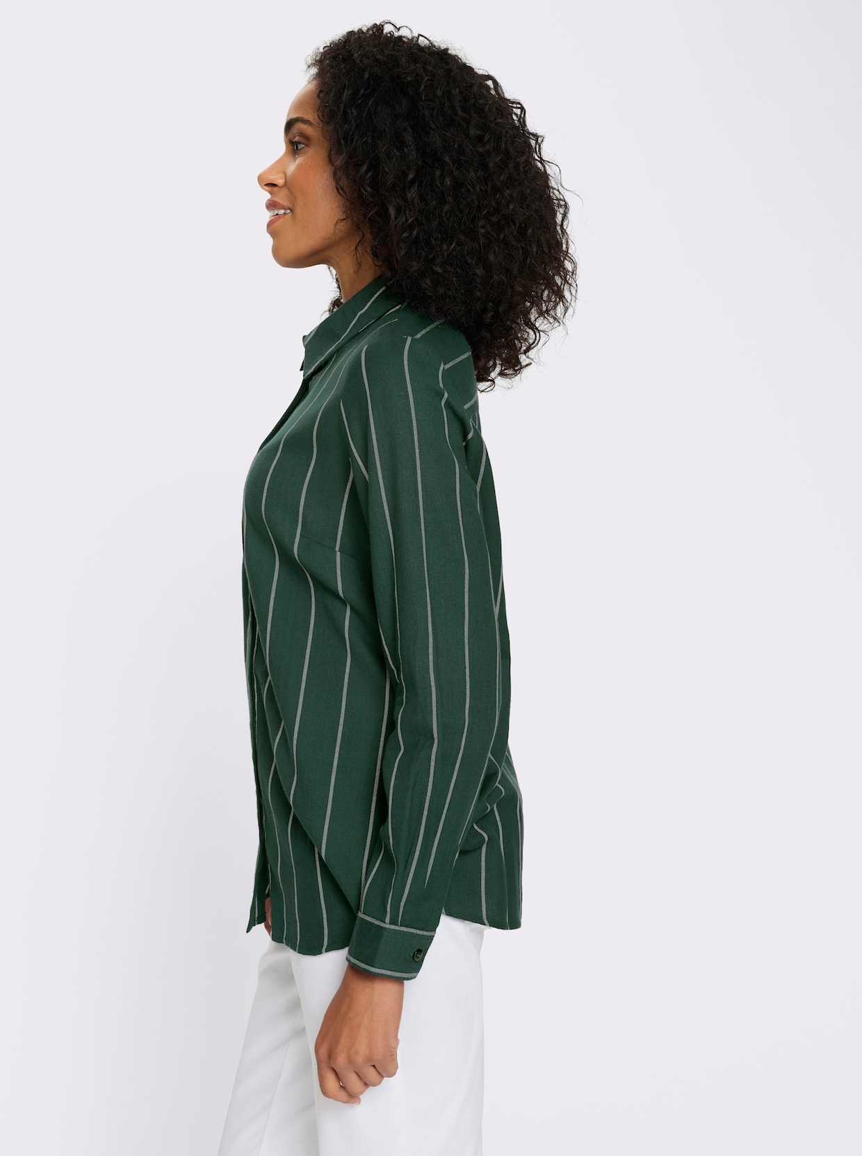 Longbluse im Streifen-Dessin - moos-ecru-gestreift