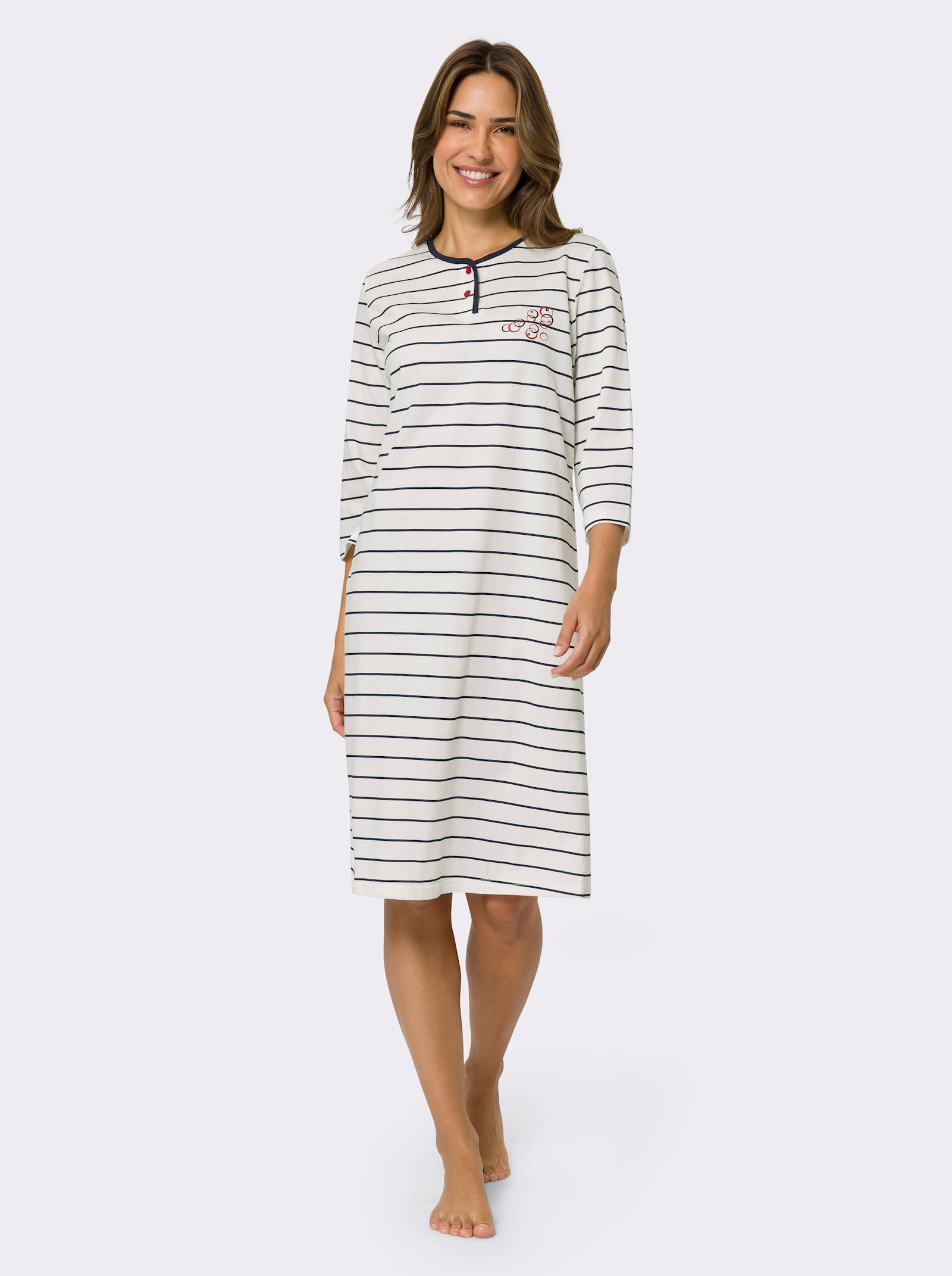 Noční košile s jemnými proužky - bílá-námořnická modrá-proužek