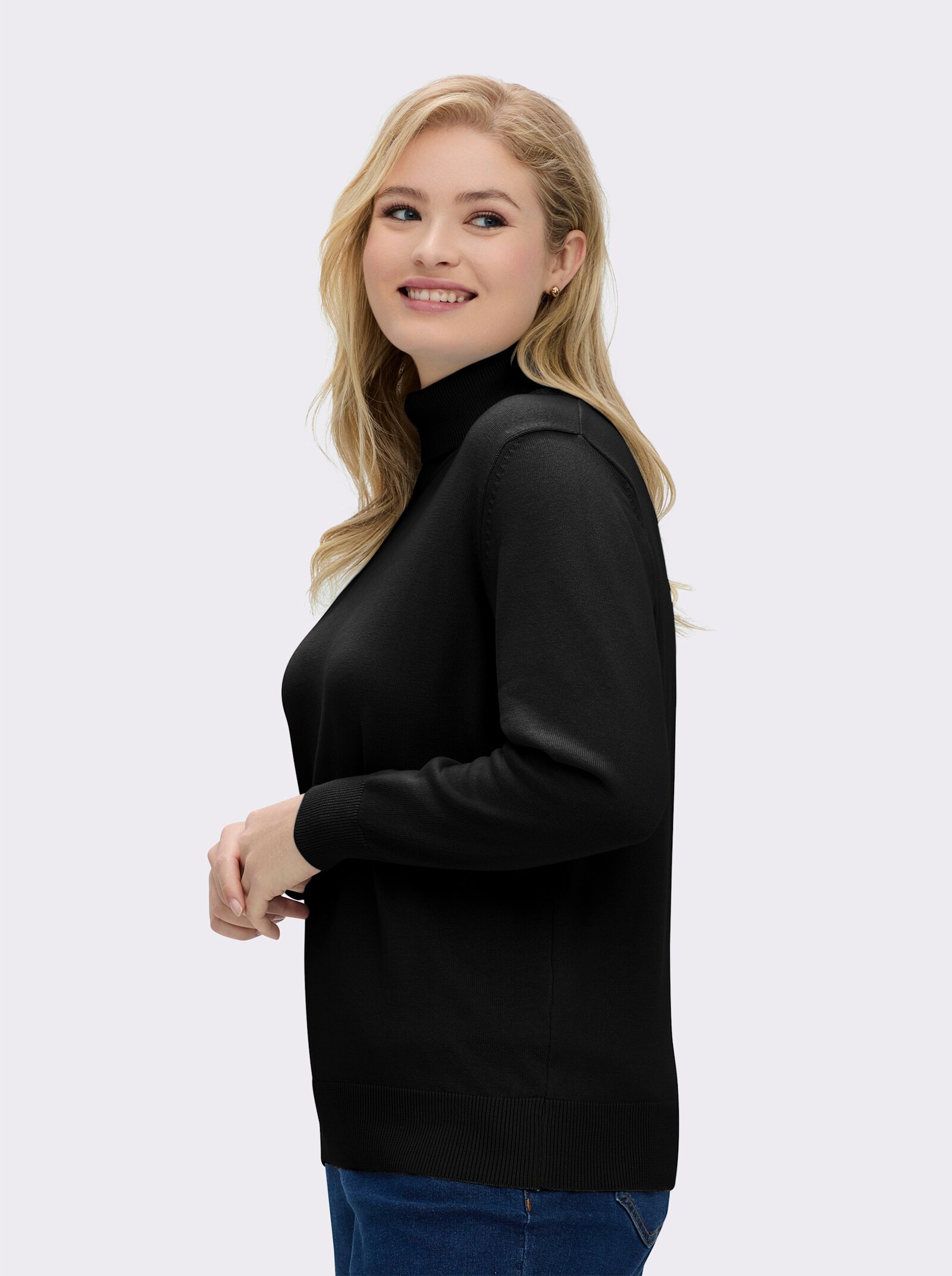 Pullover met rolkraag van puur katoen - zwart