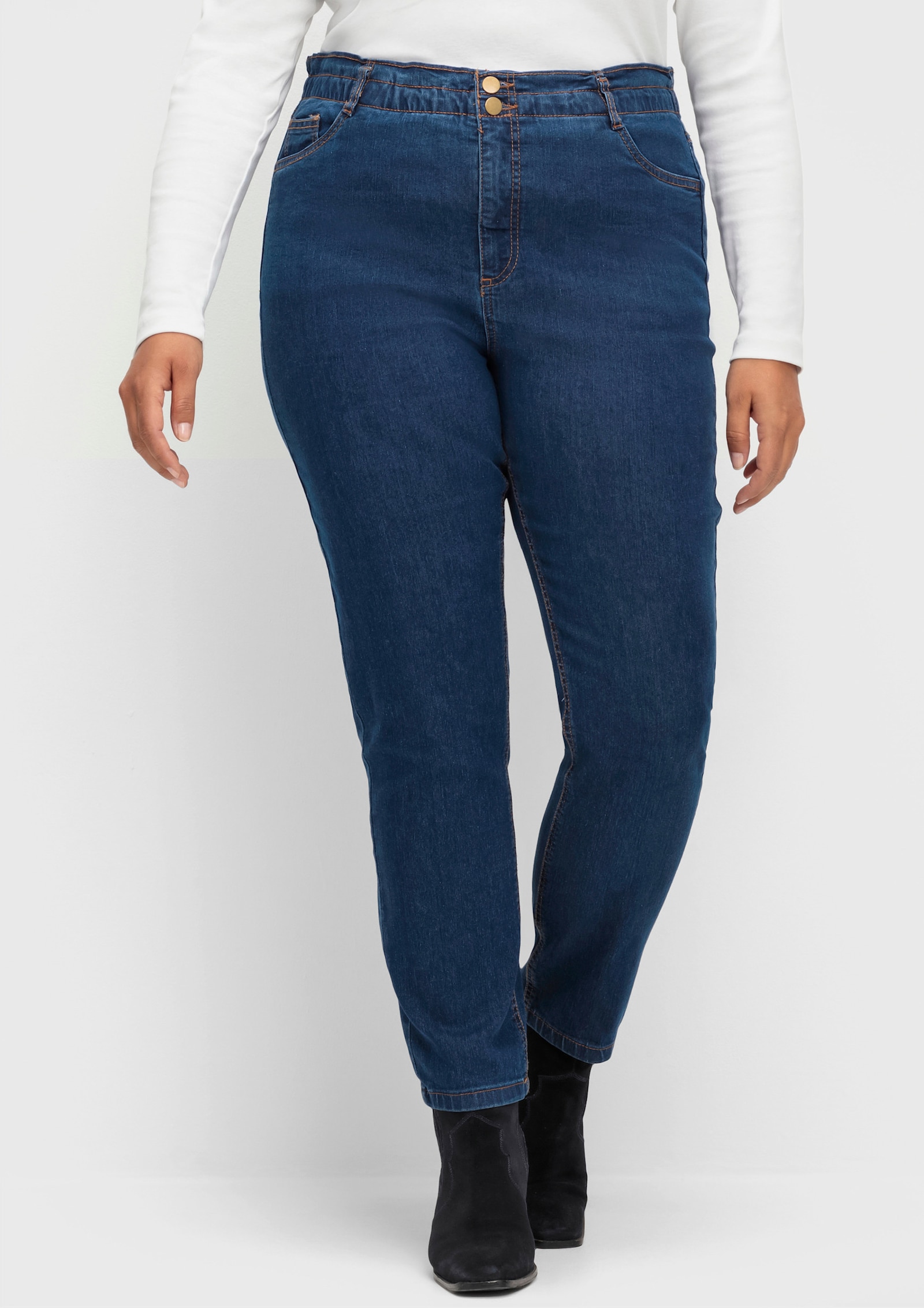 Jeans im Paperbag-Schnitt - blue-stone-washed