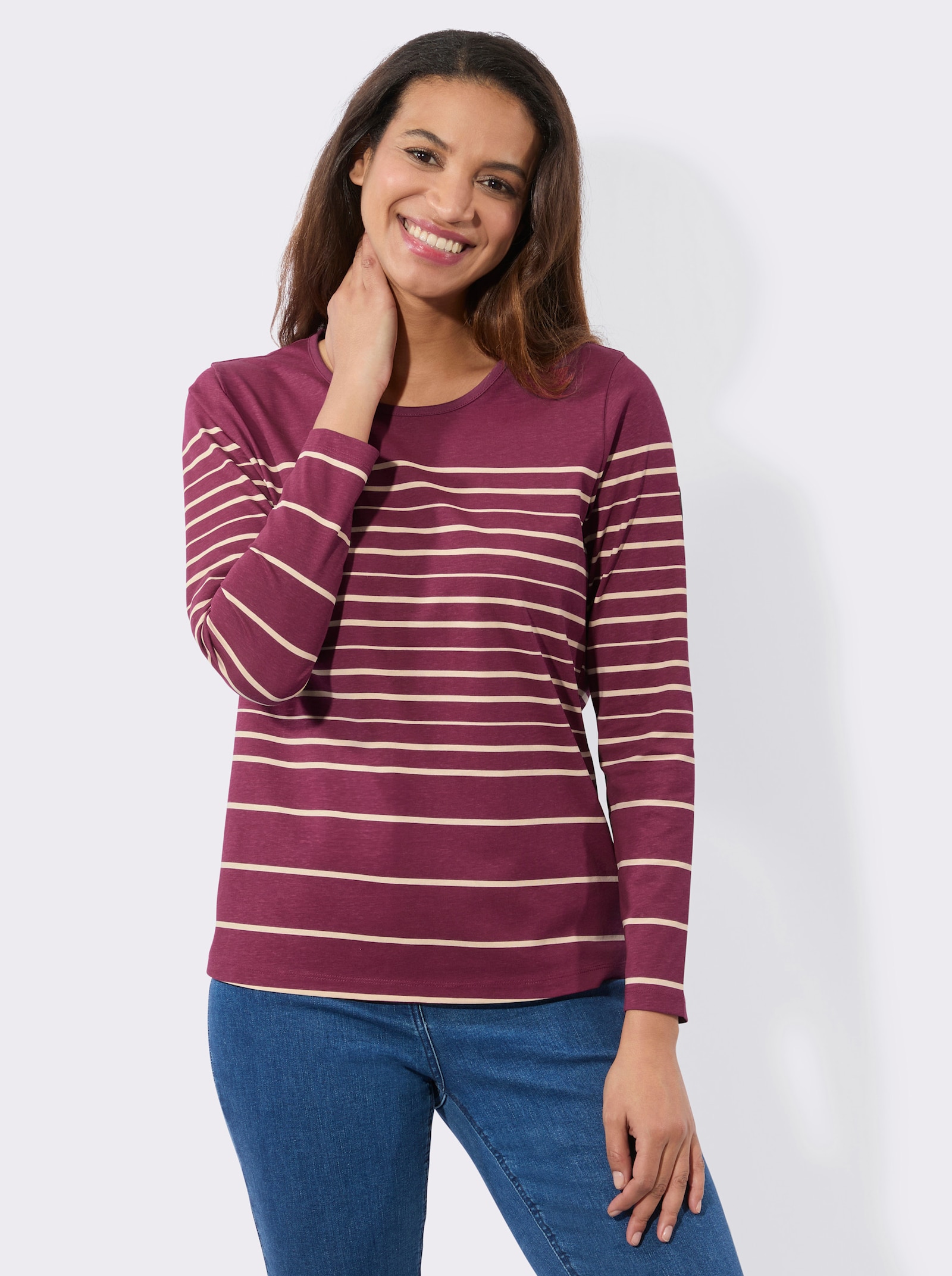 Langarmshirt mit Ringelmuster - bordeaux-sand-geringelt