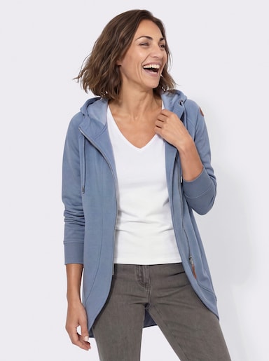 Sweatjacke mit Leistentaschen - taubenblau