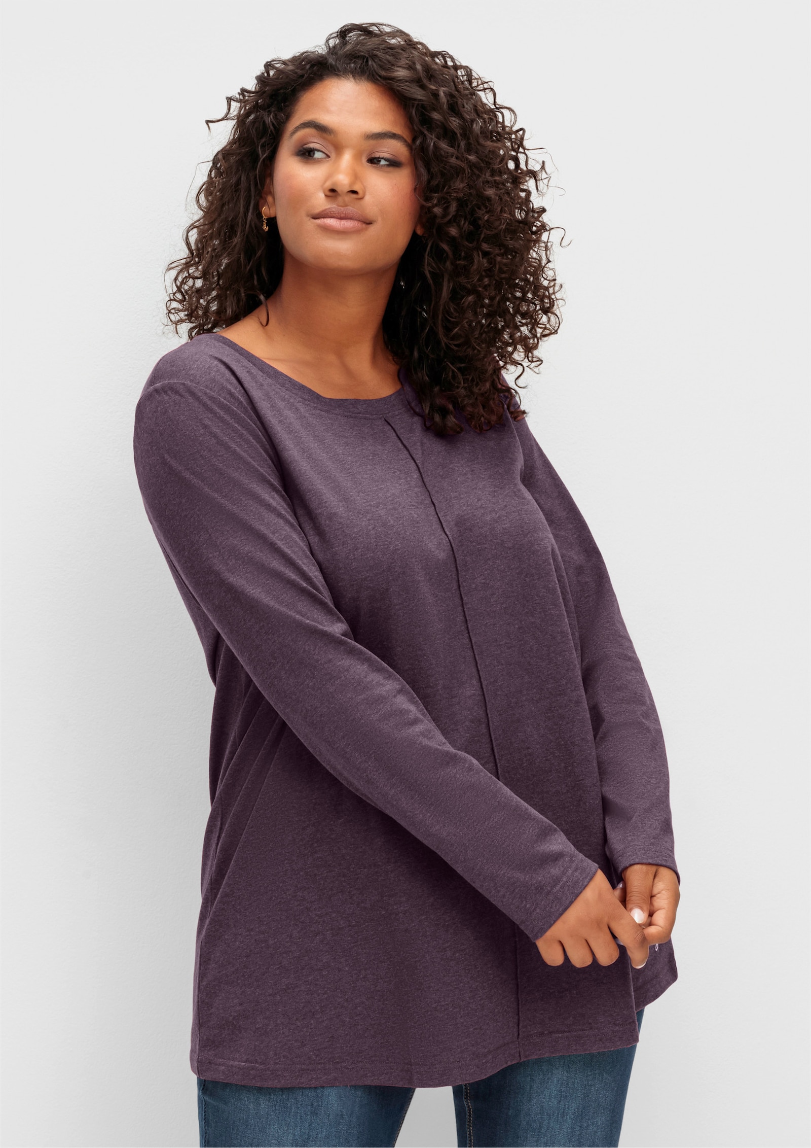 sheego Langarmshirt - aubergine-meliert