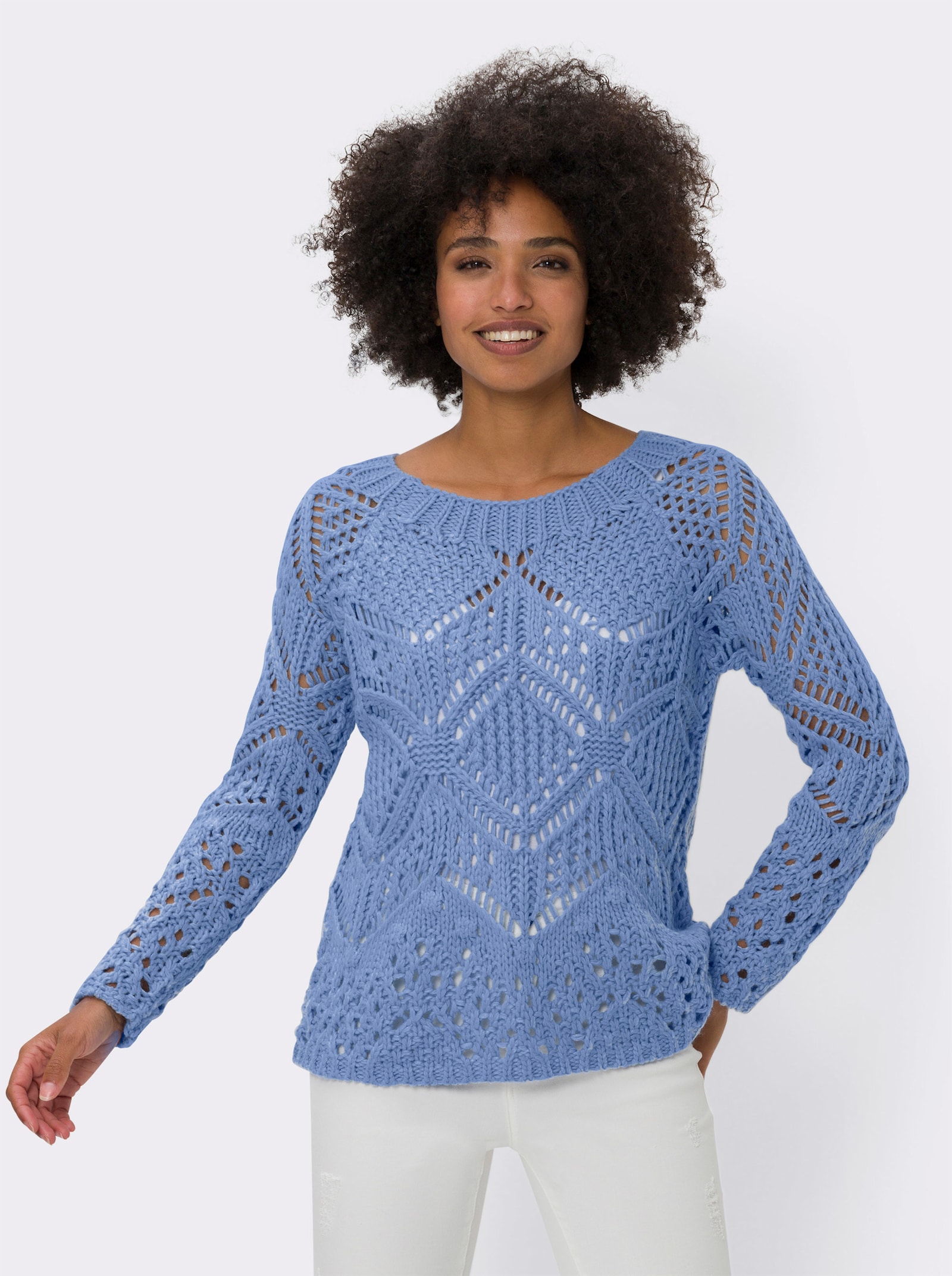 heine Ajourpullover mit Raglan-Ärmeln - eisblau