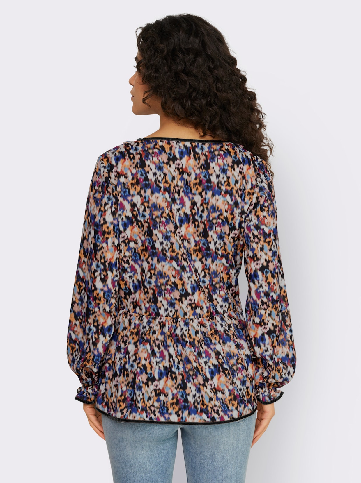 heine Crêpeblouse - hemelsblauw/camel bedrukt