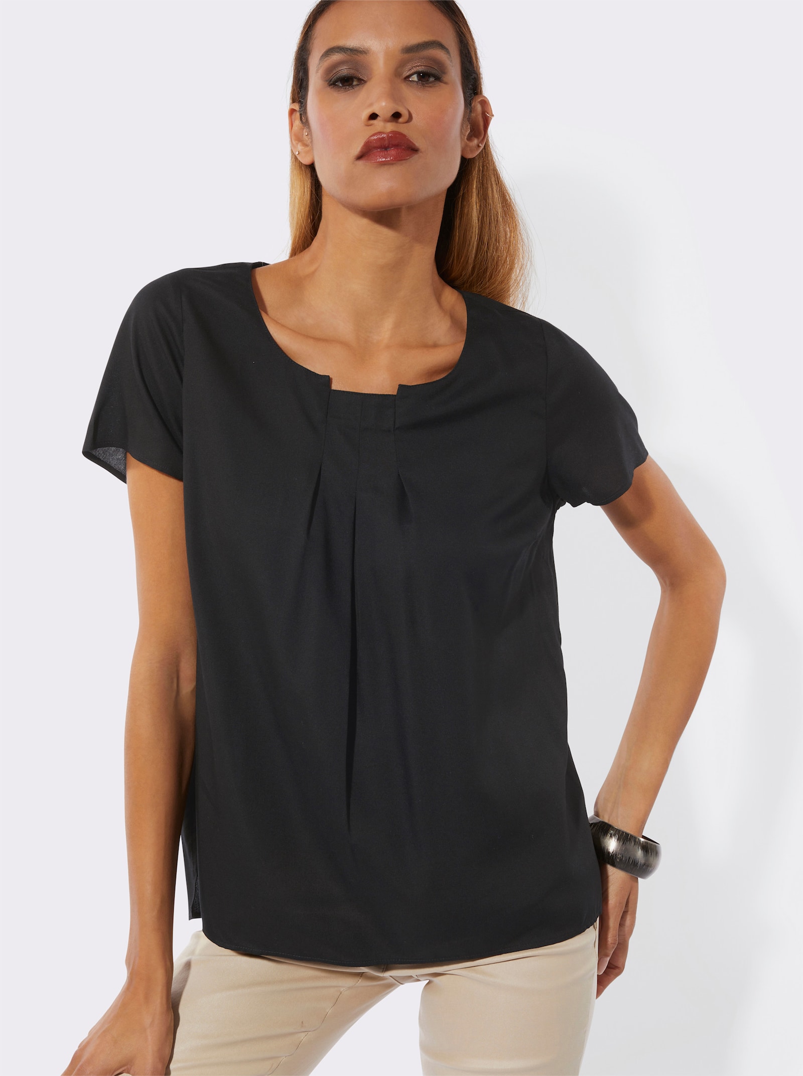 Blouse met korte mouwen en grafische print - zwart