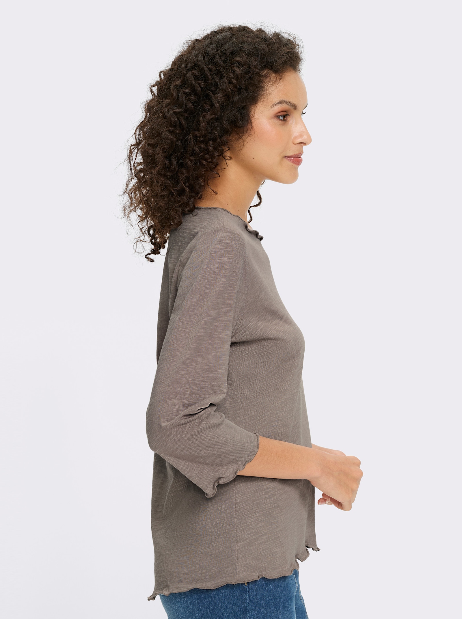 heine Shirt-Set mit Wellenkanten - taupe-champagner