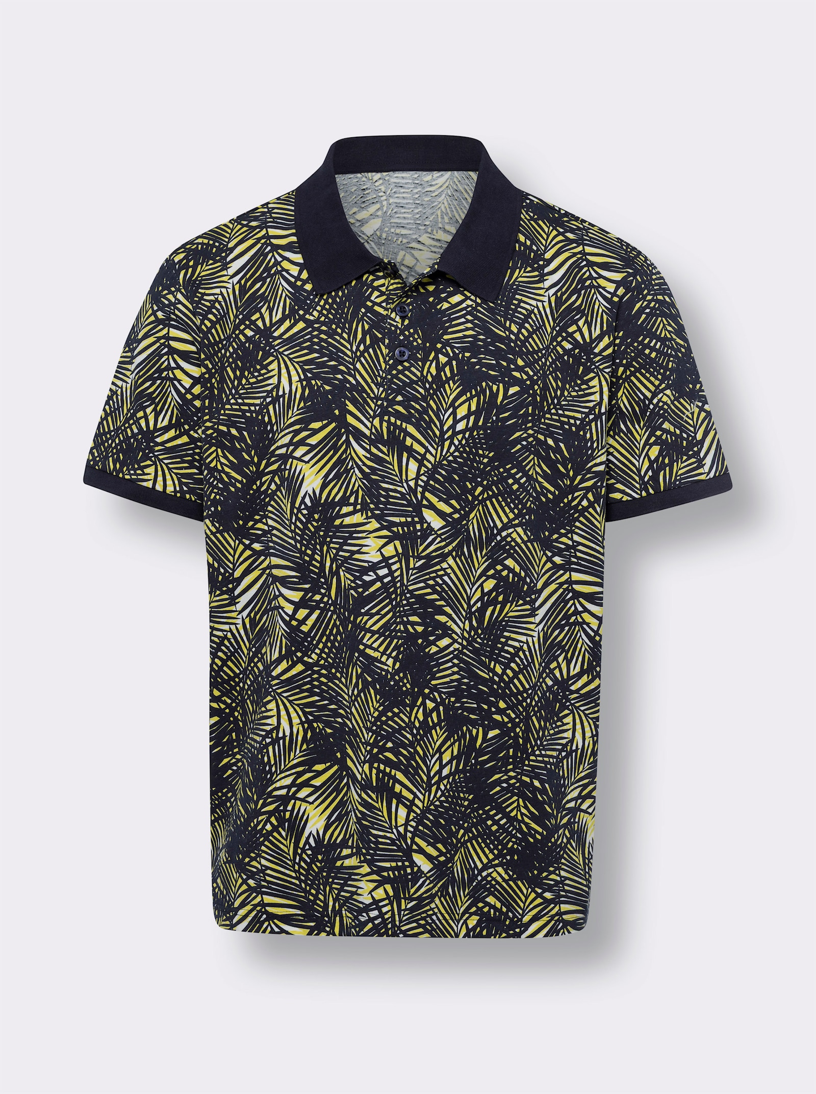 Pikétröja med palmtryck - marin, tryckt