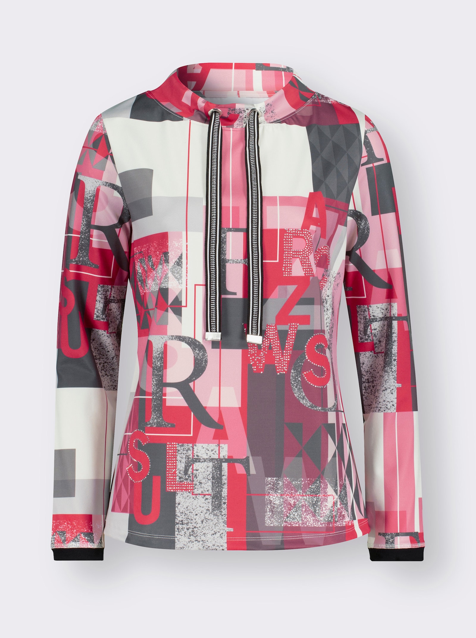 Sweatshirt mit halsfernem Kragen - erdbeere-gemustert