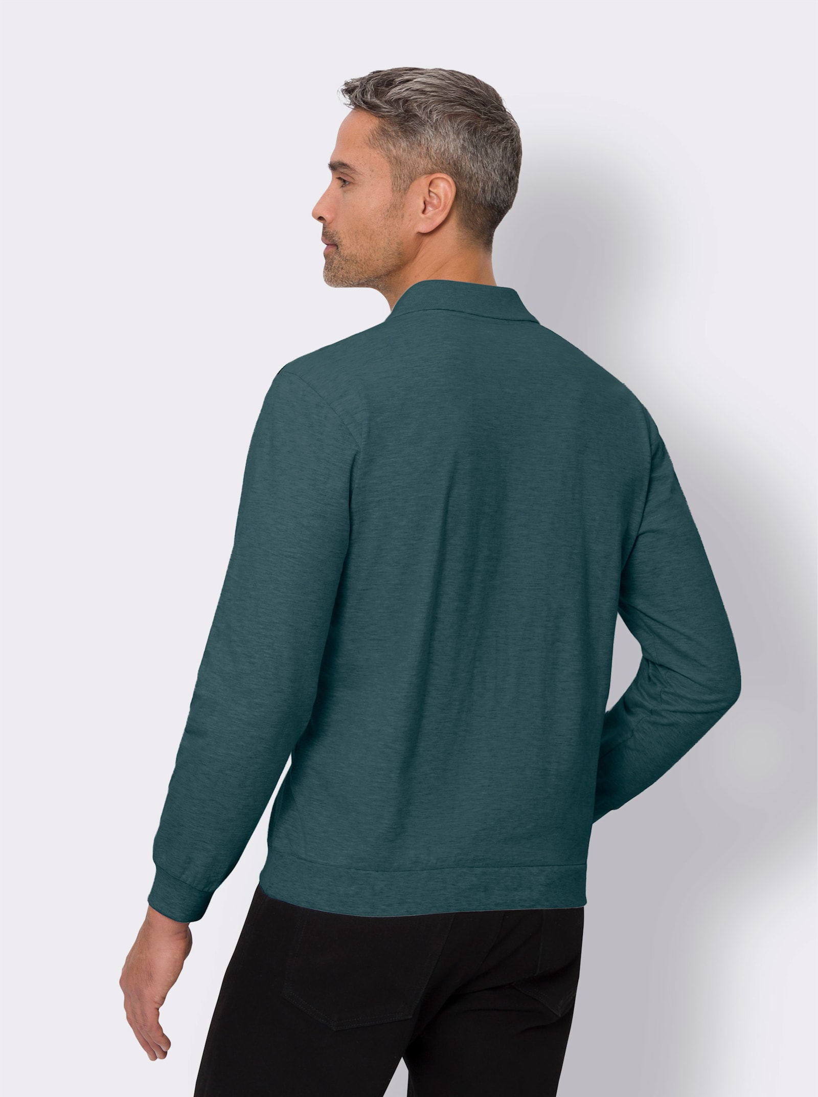 Sweatshirt mit kurzer Knopfleiste - petrol-meliert