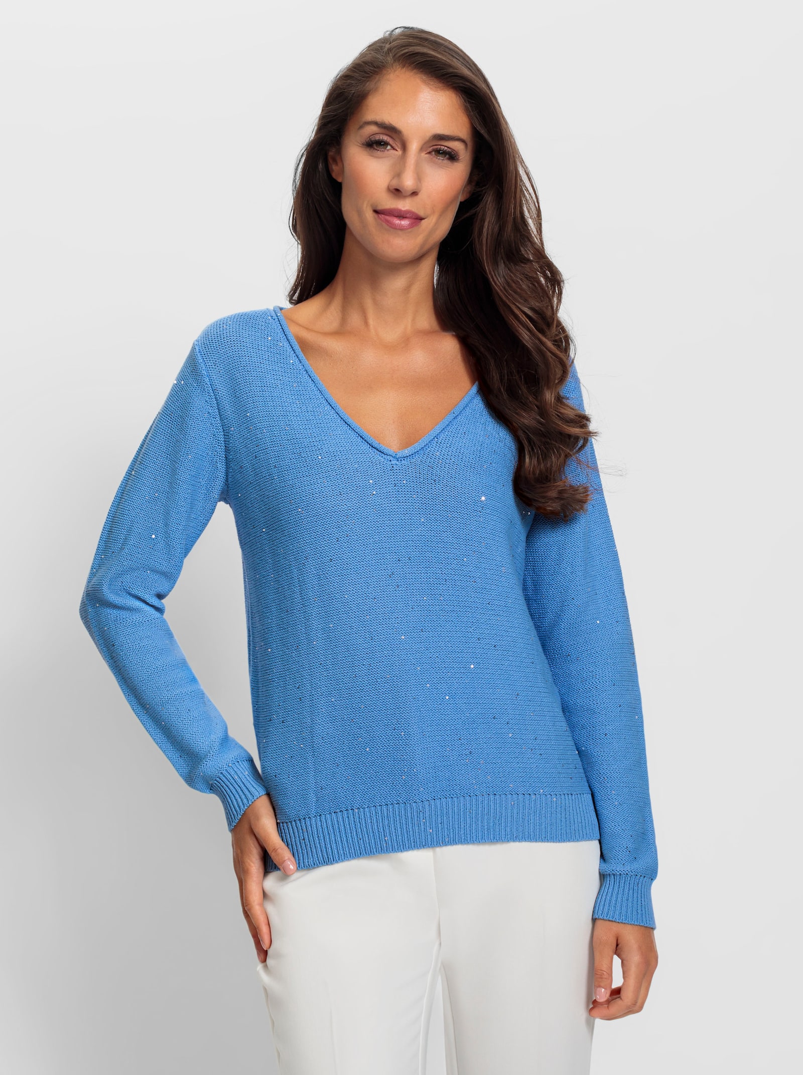 heine Baumwollpullover mit eingearbeiteten Pailletten - himmelblau