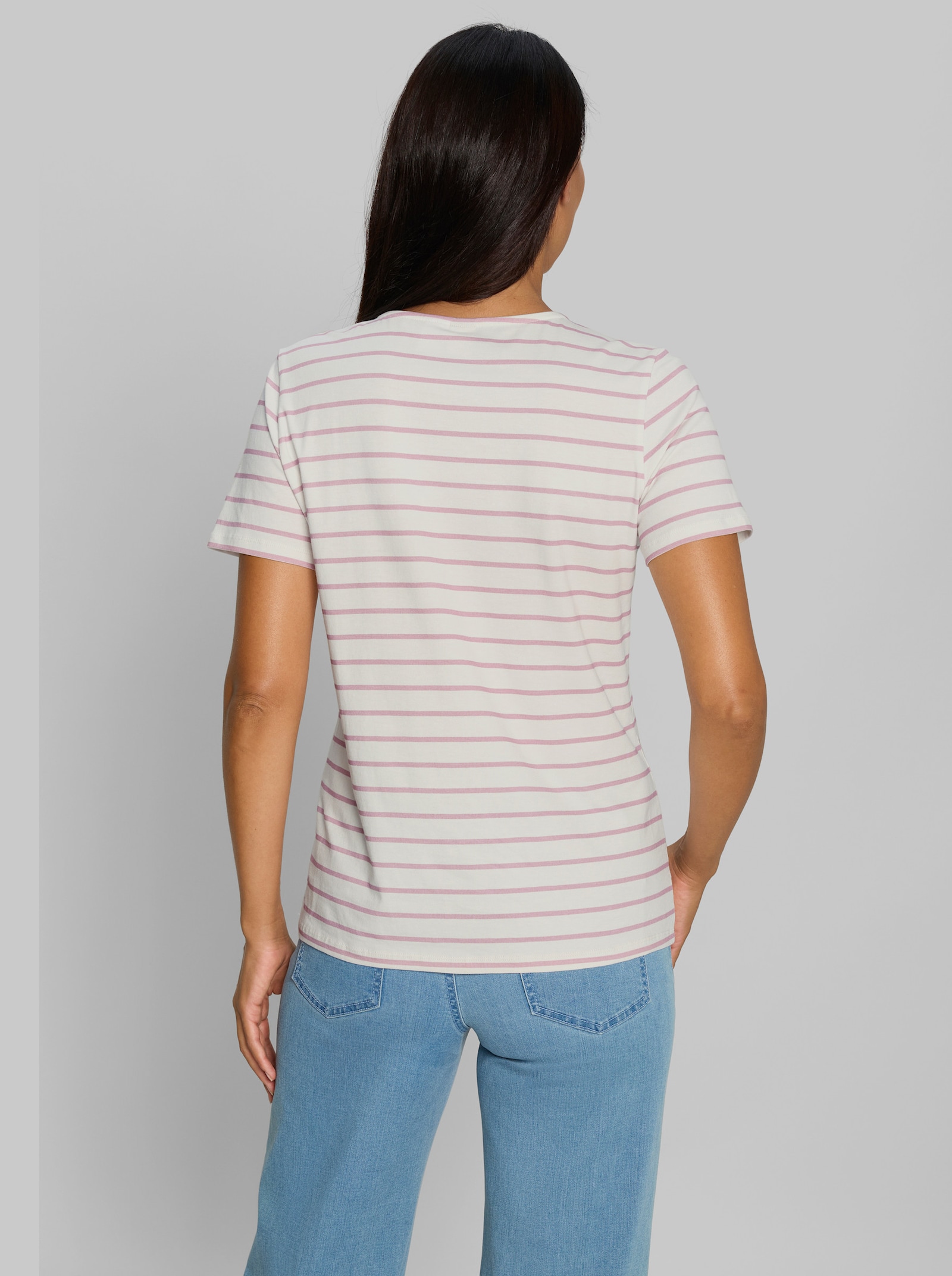 heine Kurzarmshirt im Ringel-Dessin - ecru-rosé-geringelt