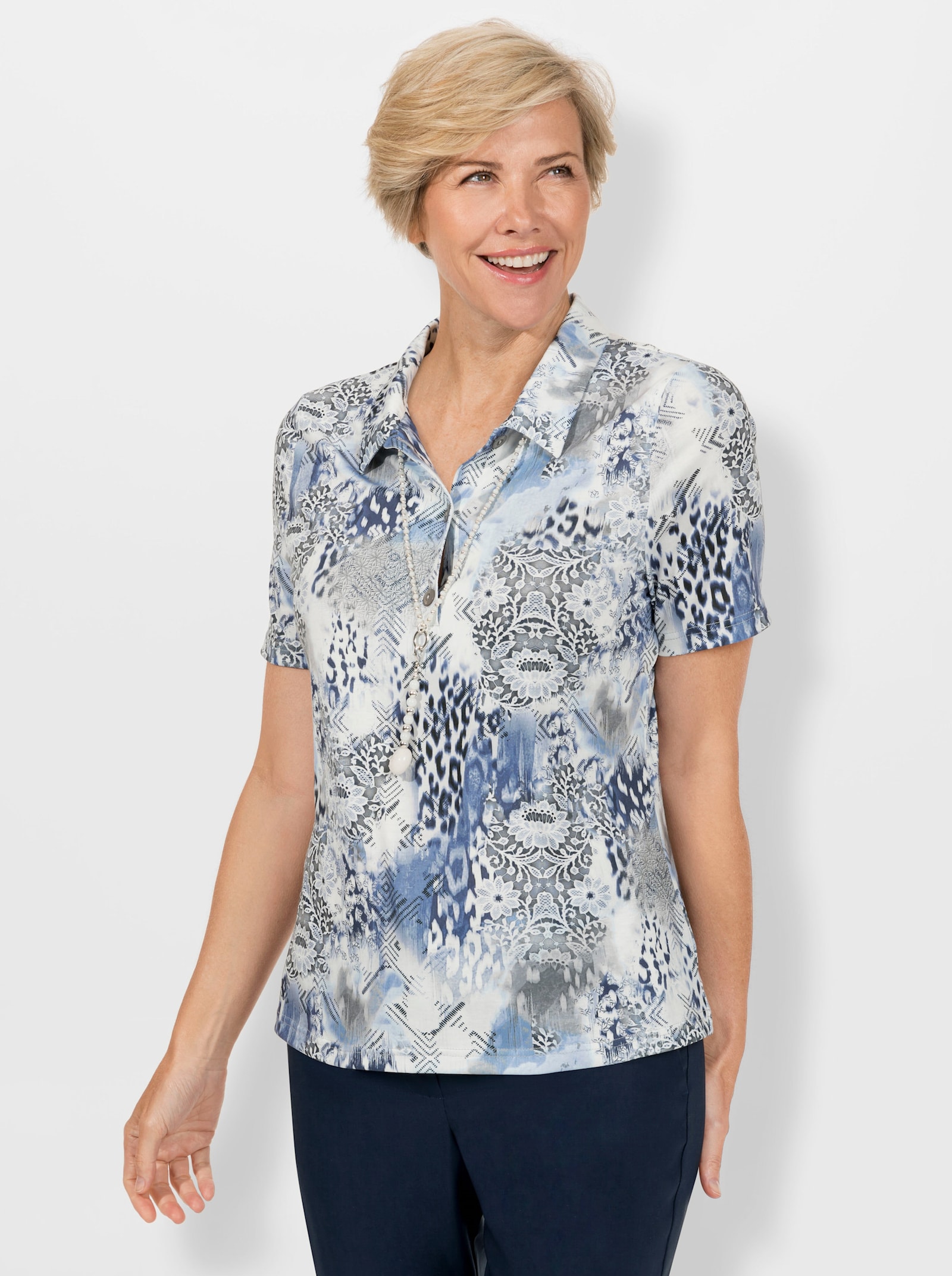 Poloshirt met patroonmix - ijsblauw/lichtgrijs bedrukt