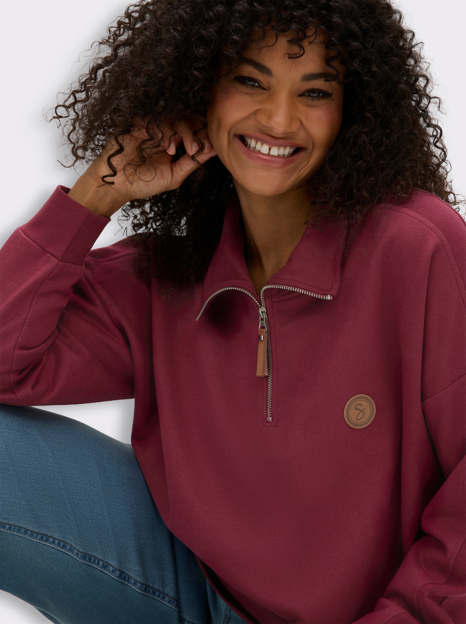 sheego Sweatshirt mit Troyerkragen - bordeaux