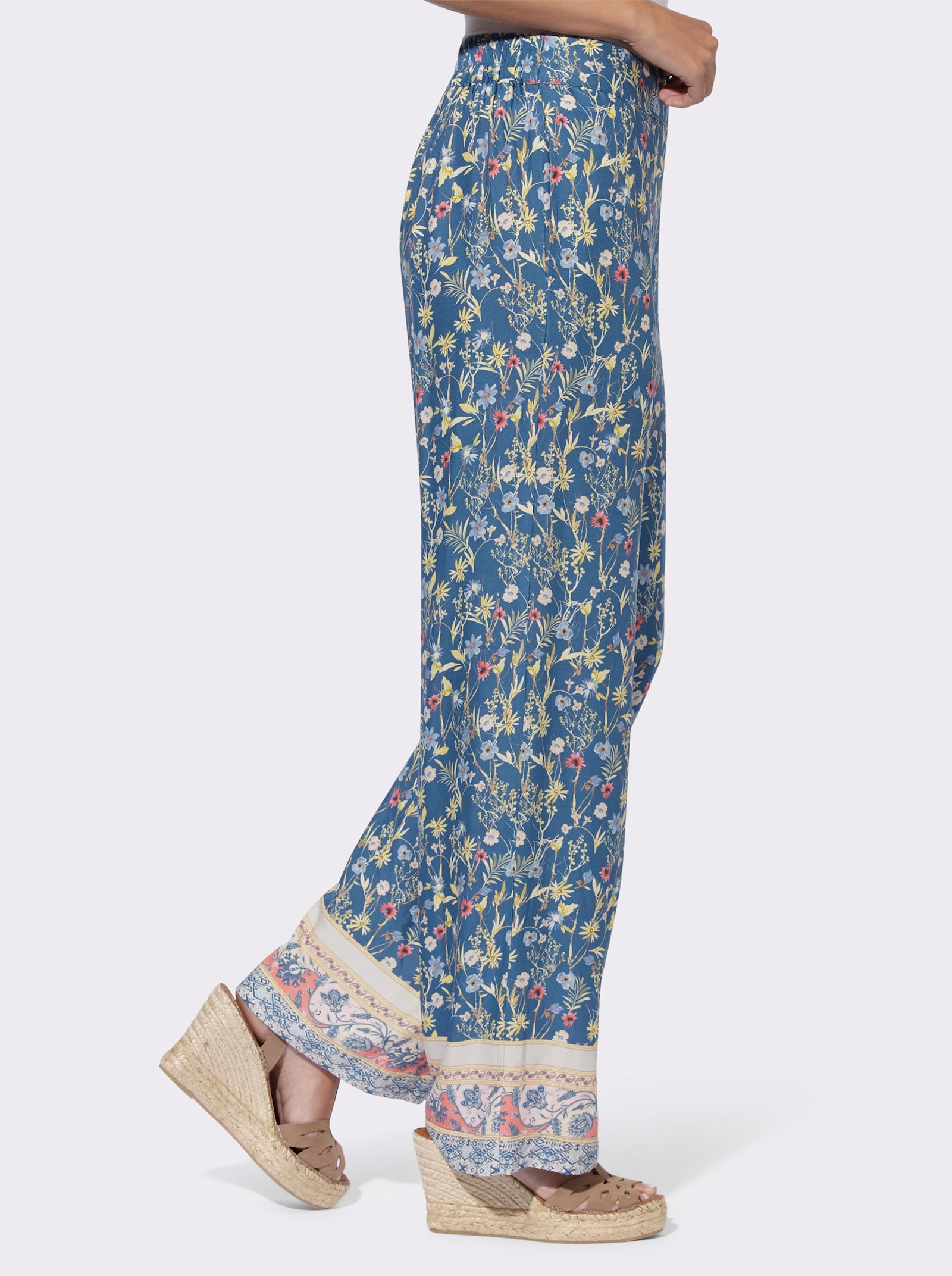 heine Palazzohose mit Floral-Print - jeansblau-zitrone-bedruckt