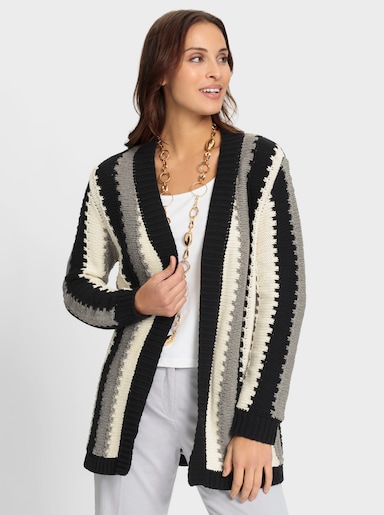 Lang gebreid vest - zwart/champagne gedessineerd