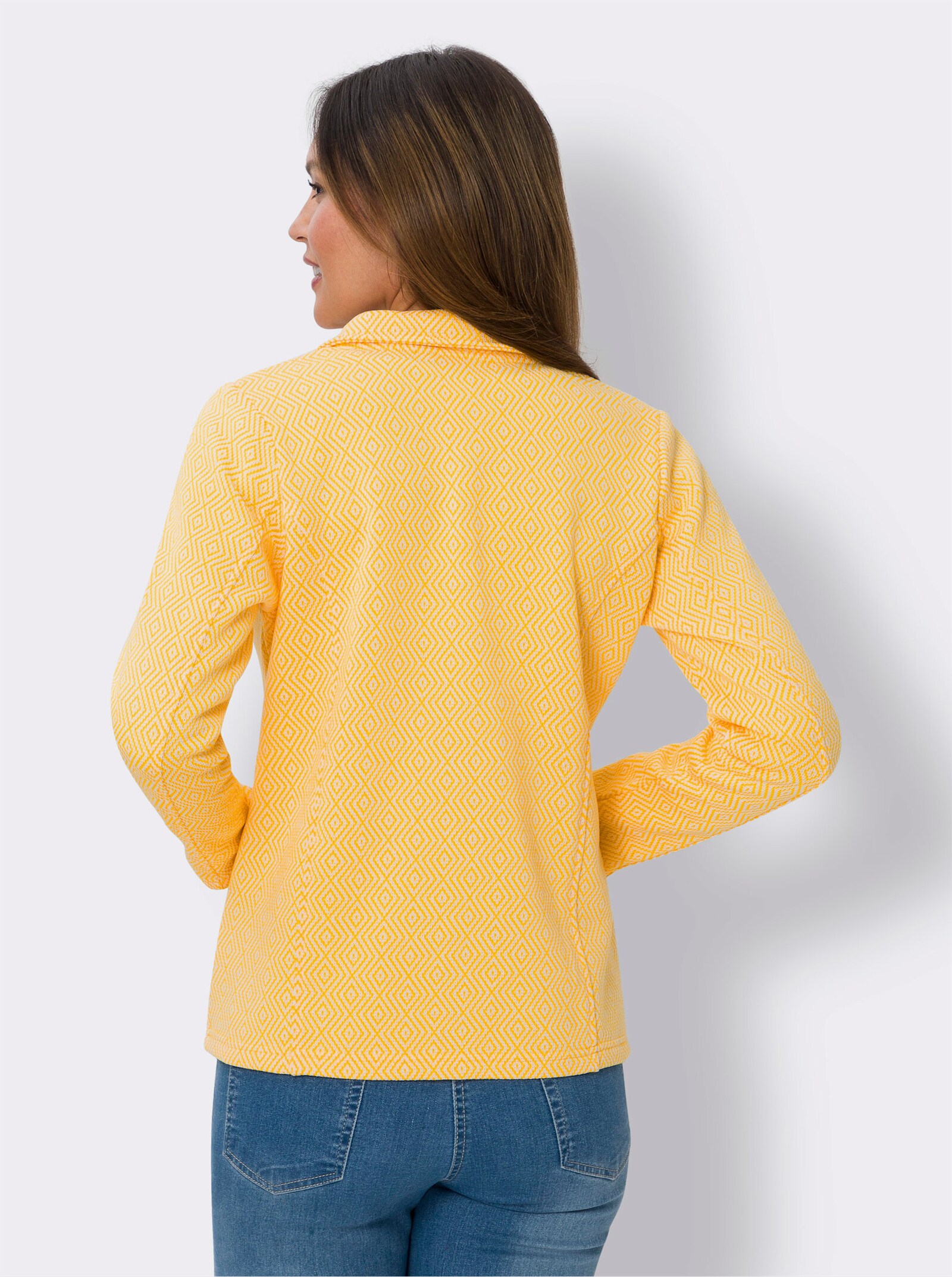 Bunda z fleecového úpletu, uvnitř měkce zdrsněná - žlutá-ecru-vzor