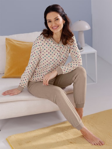 wäschepur Schlafanzug mit Punktemuster - elfenbein-sesam-bedruckt