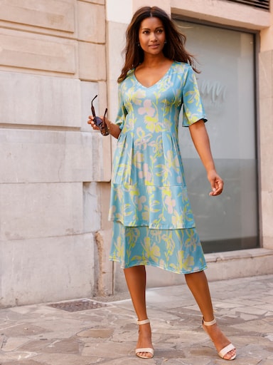 Jerseykleid mit Volants - mint-limone-bedruckt
