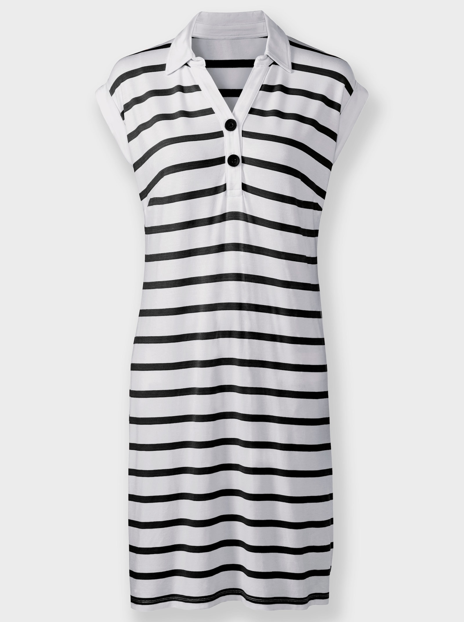 heine Jerseykleid mit Polokragen - weiß-schwarz-gestreift