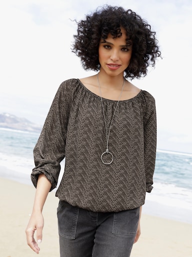 heine Druckbluse - graphit-sesam-bedruckt