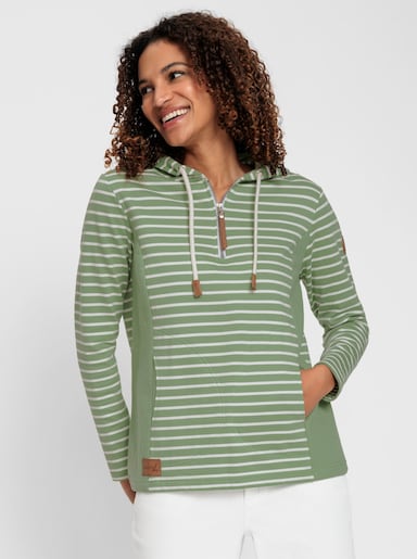 Kapuzensweatshirt - eucalyptus-ecru-geringelt