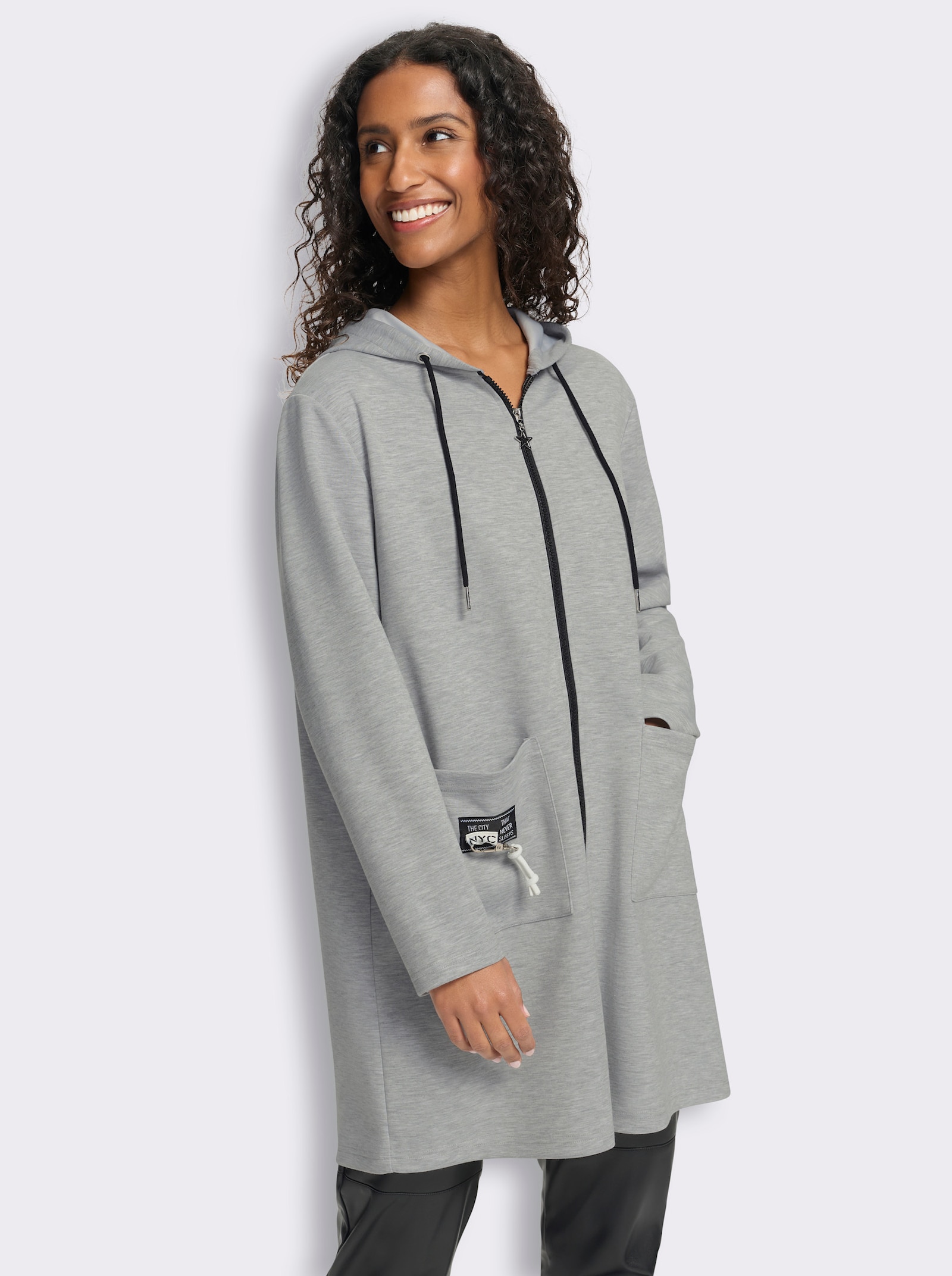 heine Shirtjacke mit Patches - grau-meliert