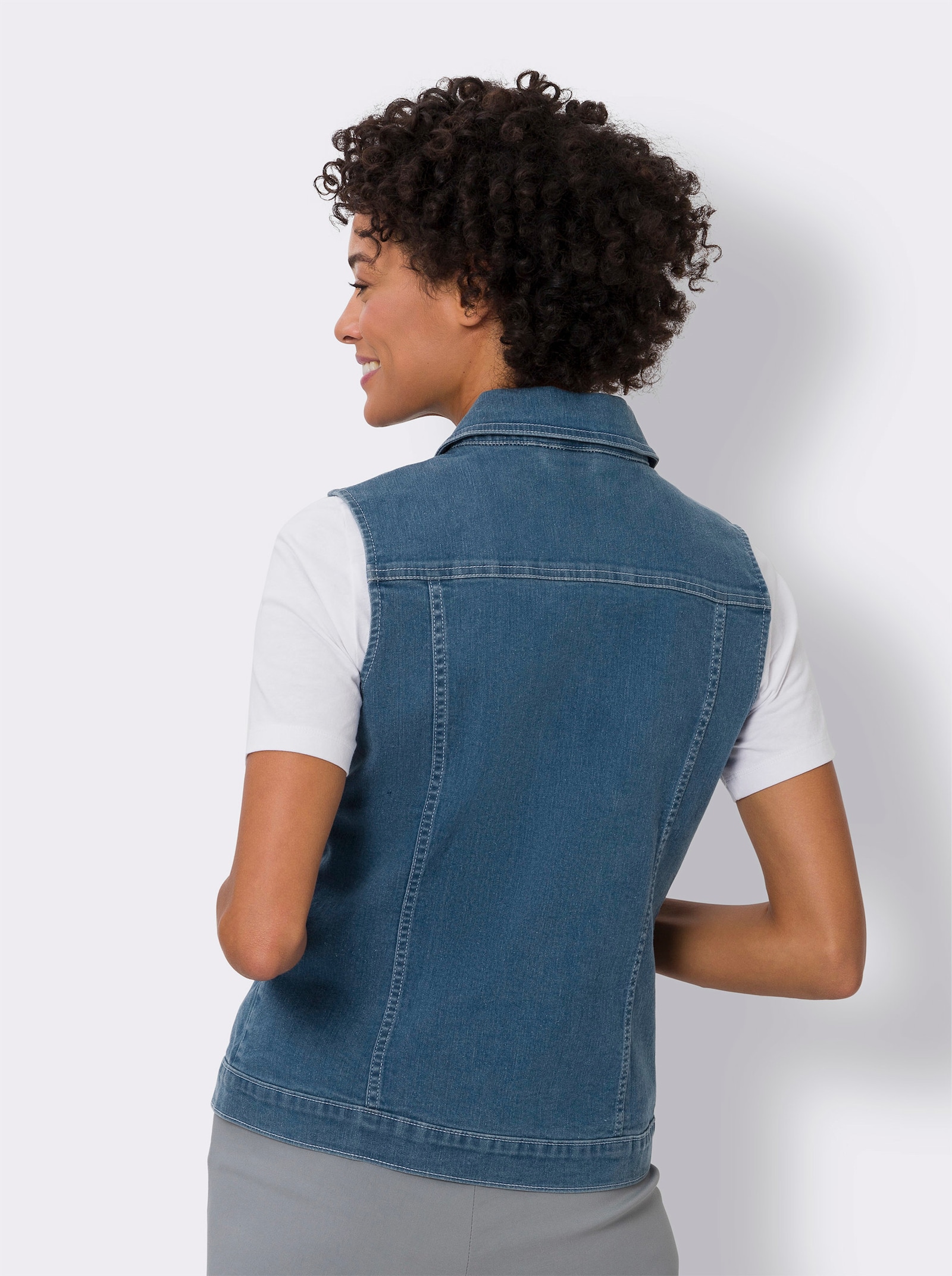 Jeansgilet met opgestikte klepzakken - blue-bleached