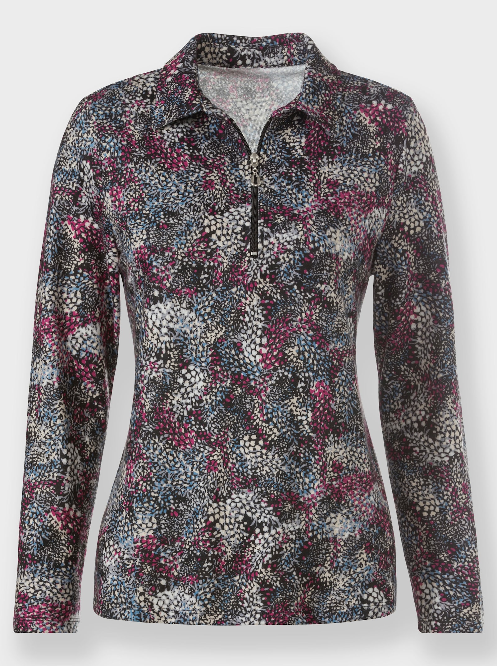 Poloshirt in Winter-Qualität - magenta-mittelblau-bedruckt