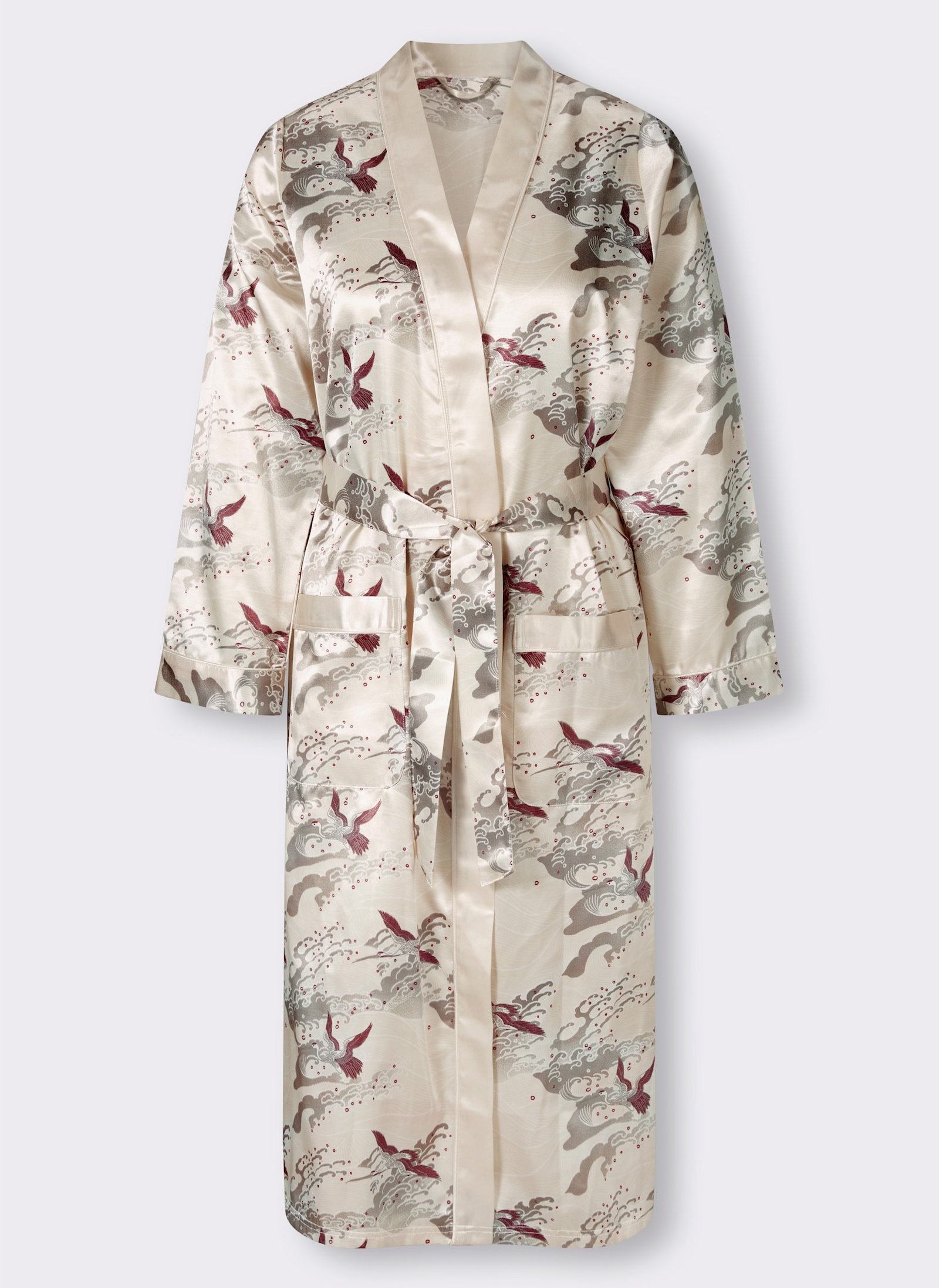 wäschepur Ochtendjas van satijn - ivoor/donkerrood
