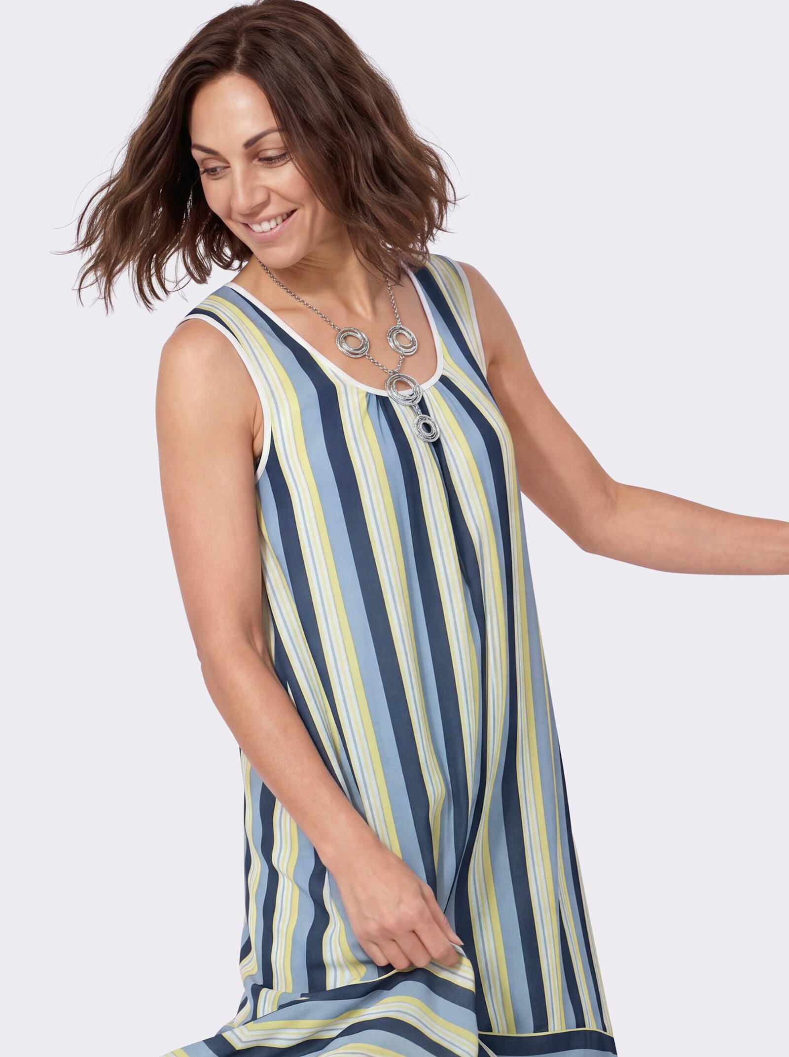 Sommerkleid im Streifenmix - dunkelblau-zitrone-gestreift