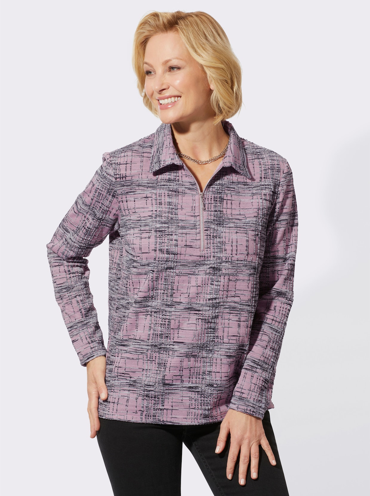 Poloshirt - mauve/steengrijs gedessineerd