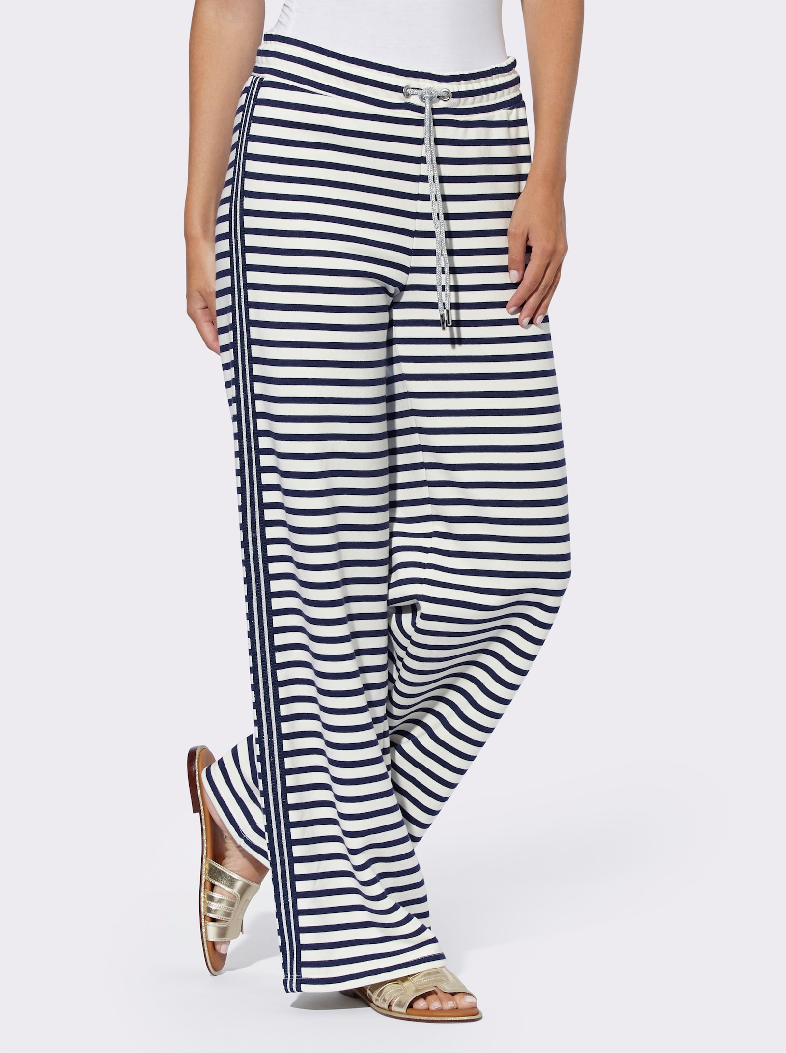 heine Jogpants met galonstreep - champagne/marine gestreept