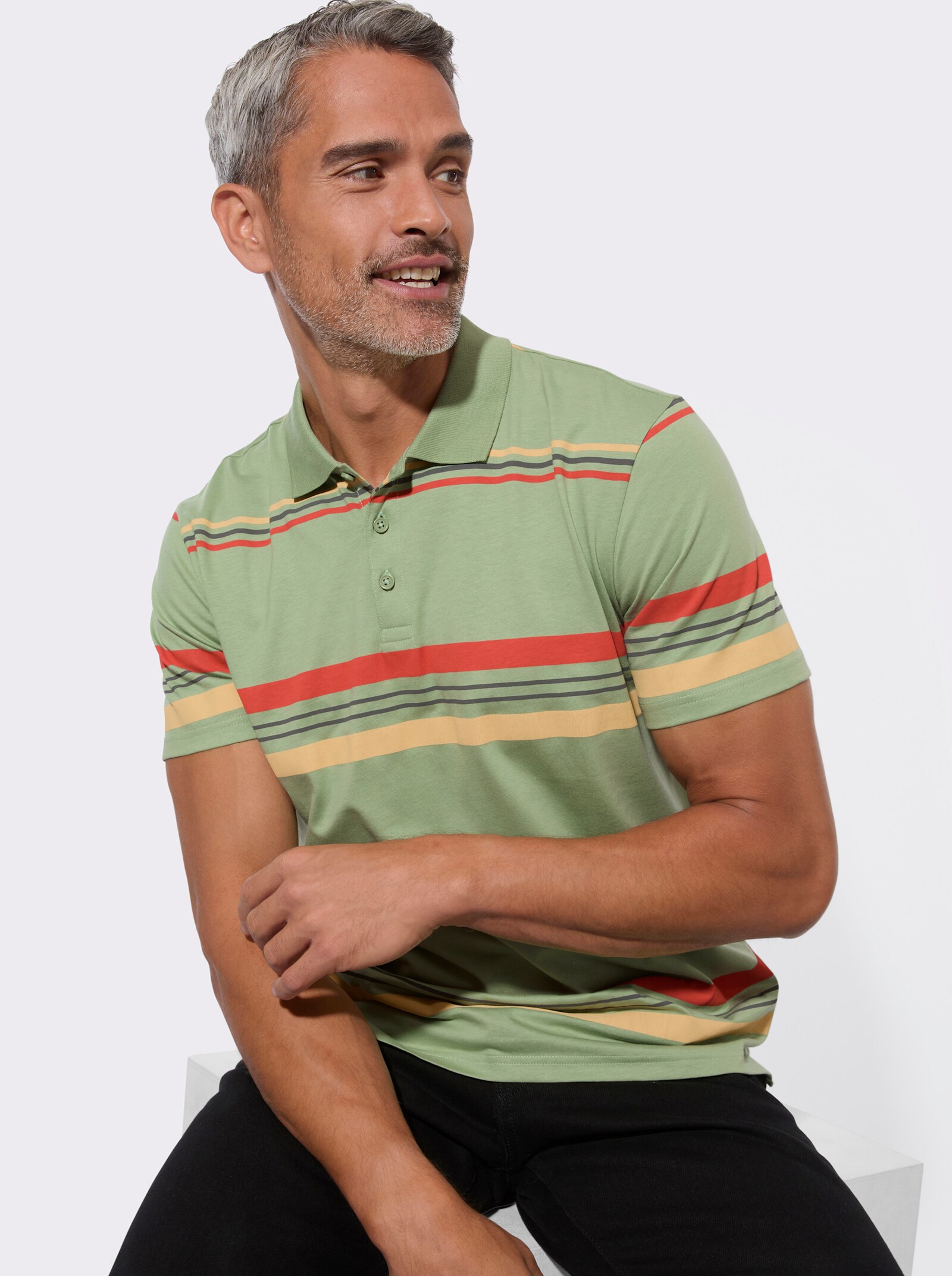 Poloshirt im Ringelmuster - eucalyptus-geringelt