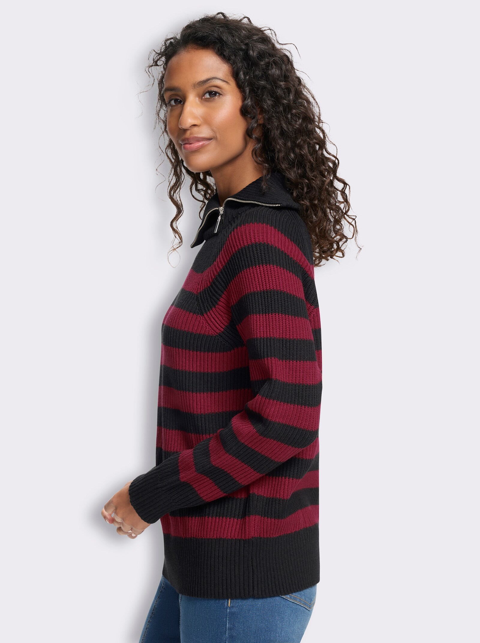 heine Langarm-Pullover mit Ringelstreifen - schwarz-kirsche-geringelt