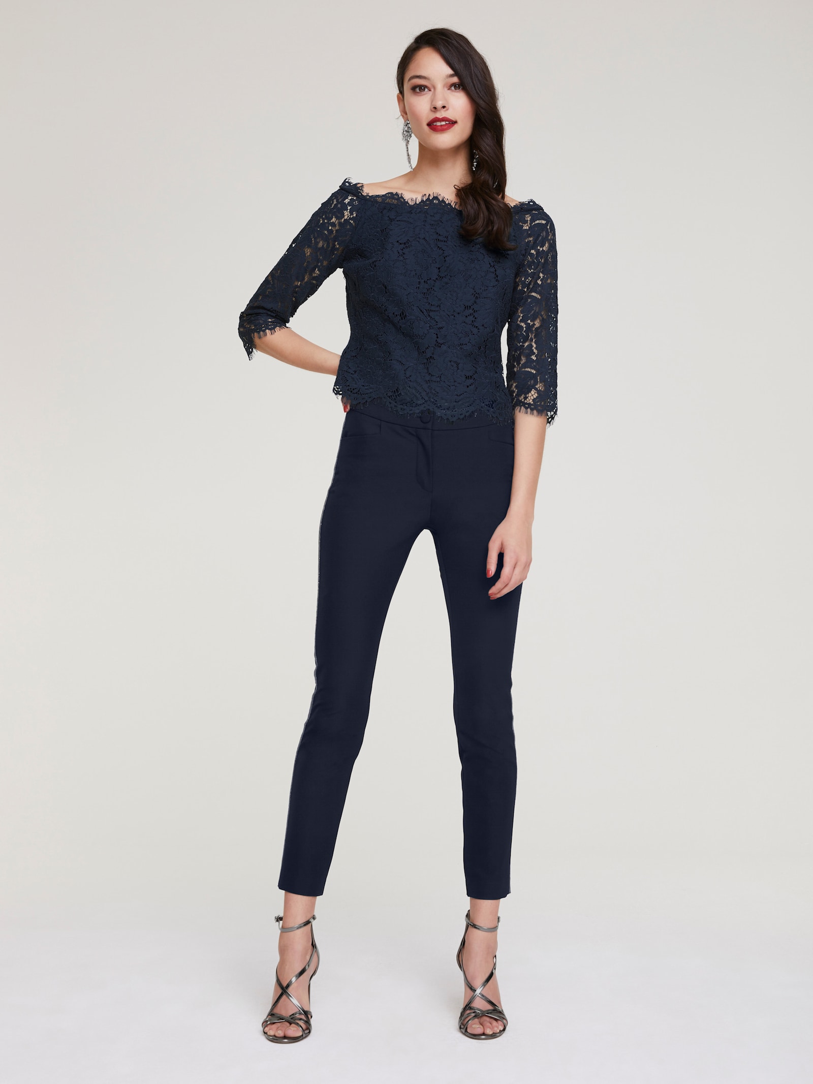 heine Spitzenbluse mit 3/4-Ärmeln - nachtblau