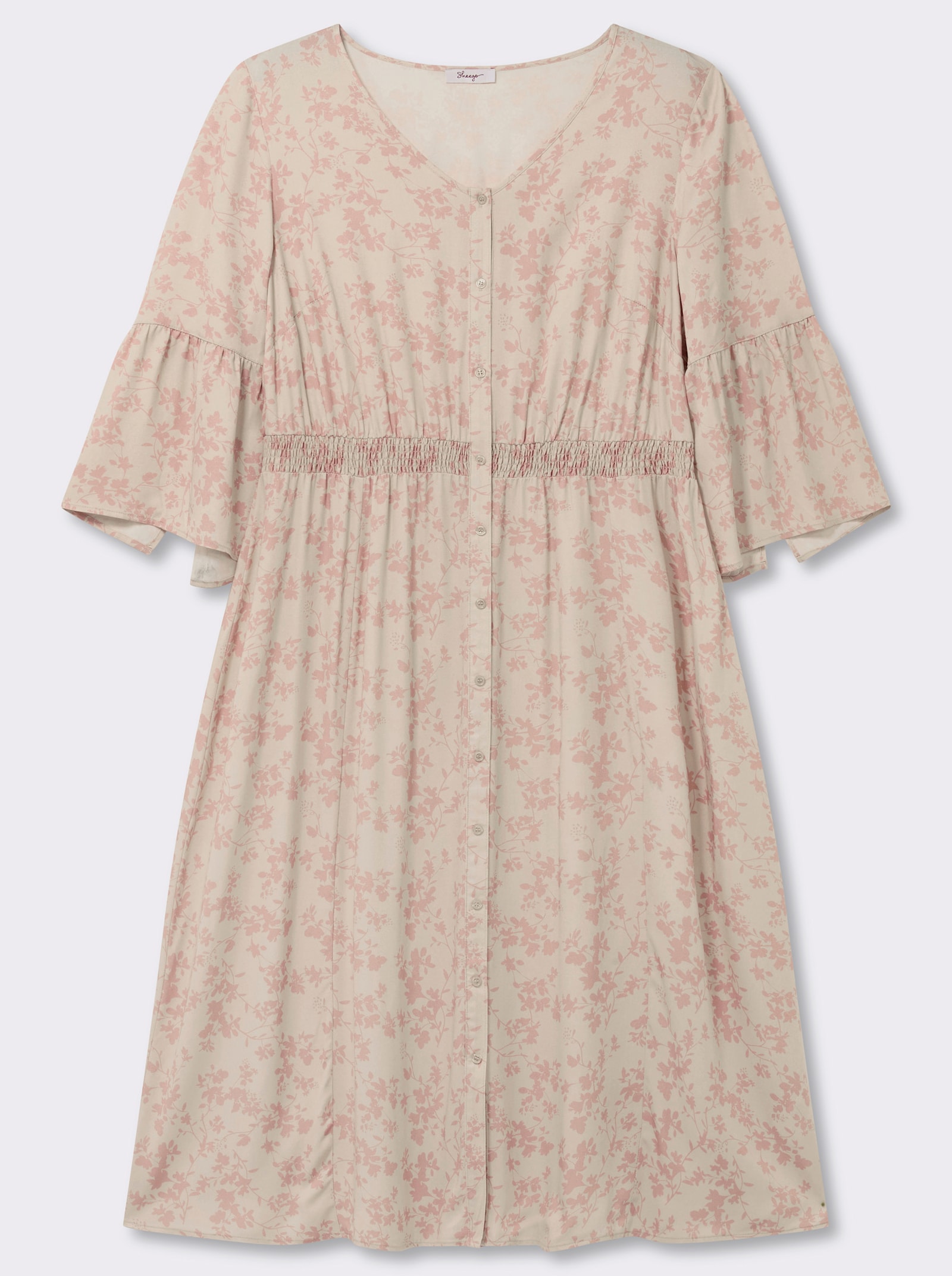 sheego Sommerkleid mit Volantärmeln - elfenbein-rosenquarz-bedruckt