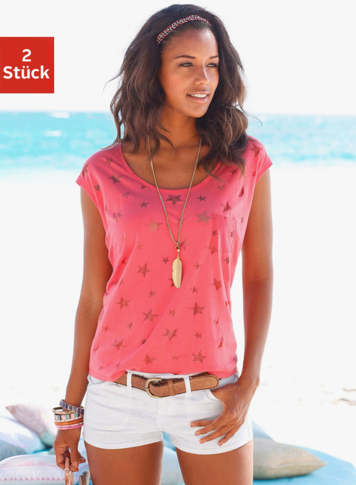 Beachtime Shirt met korte mouwen - koraal, zwart
