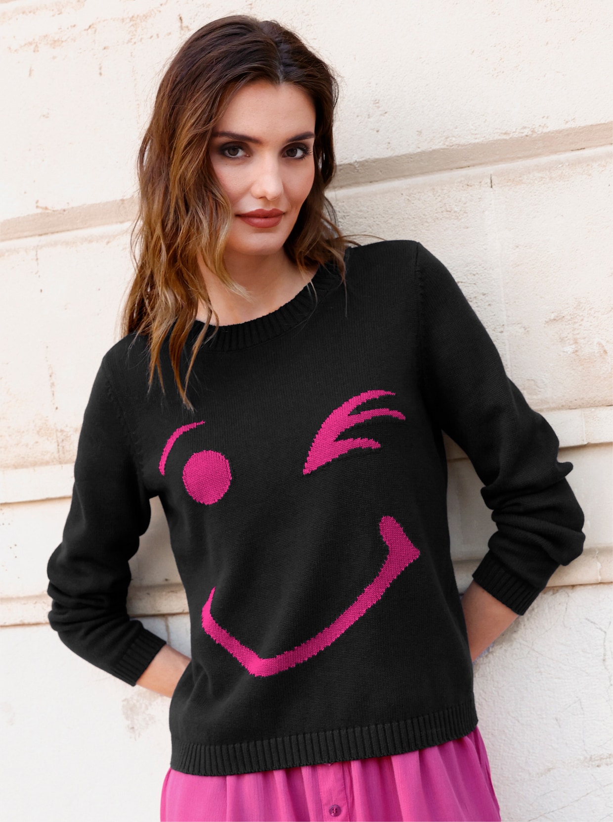 Pullover - schwarz-fuchsia