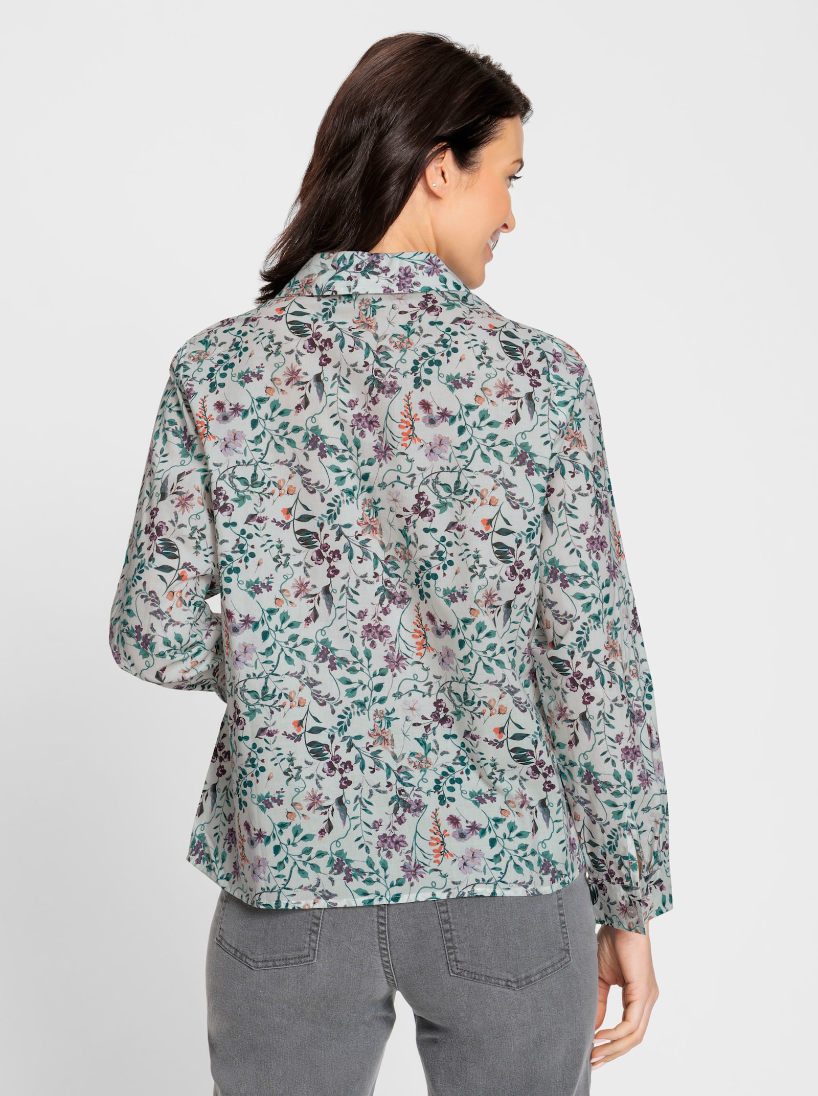 Blouse met print en knoopsluiting - Ecru/druif bedrukt